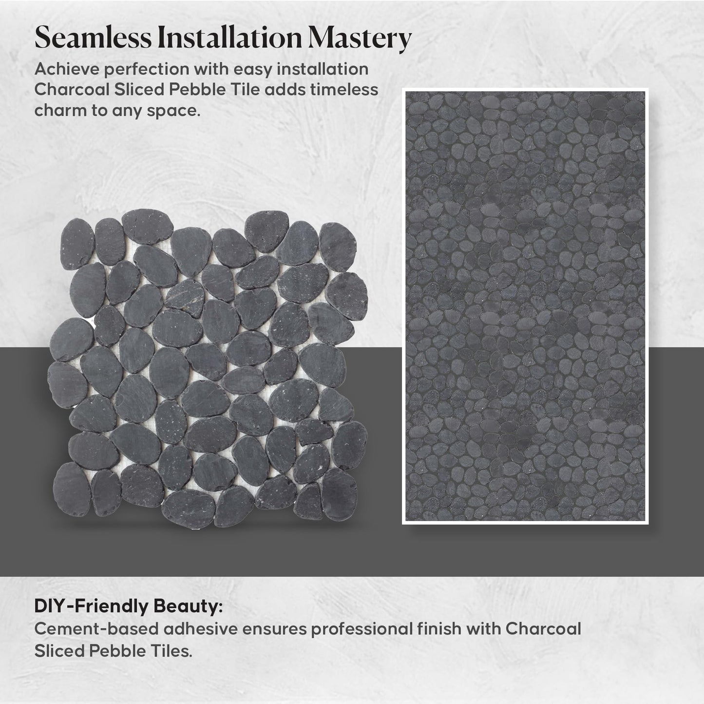 PEBBLETILE.CO Charcoal Sliced Pebble Mosaic, Tumbled Stone Backsplash Tiles for Kitchen Walls, Shower and Bathroom Floors, and Outdoor Areas (12" X 12")