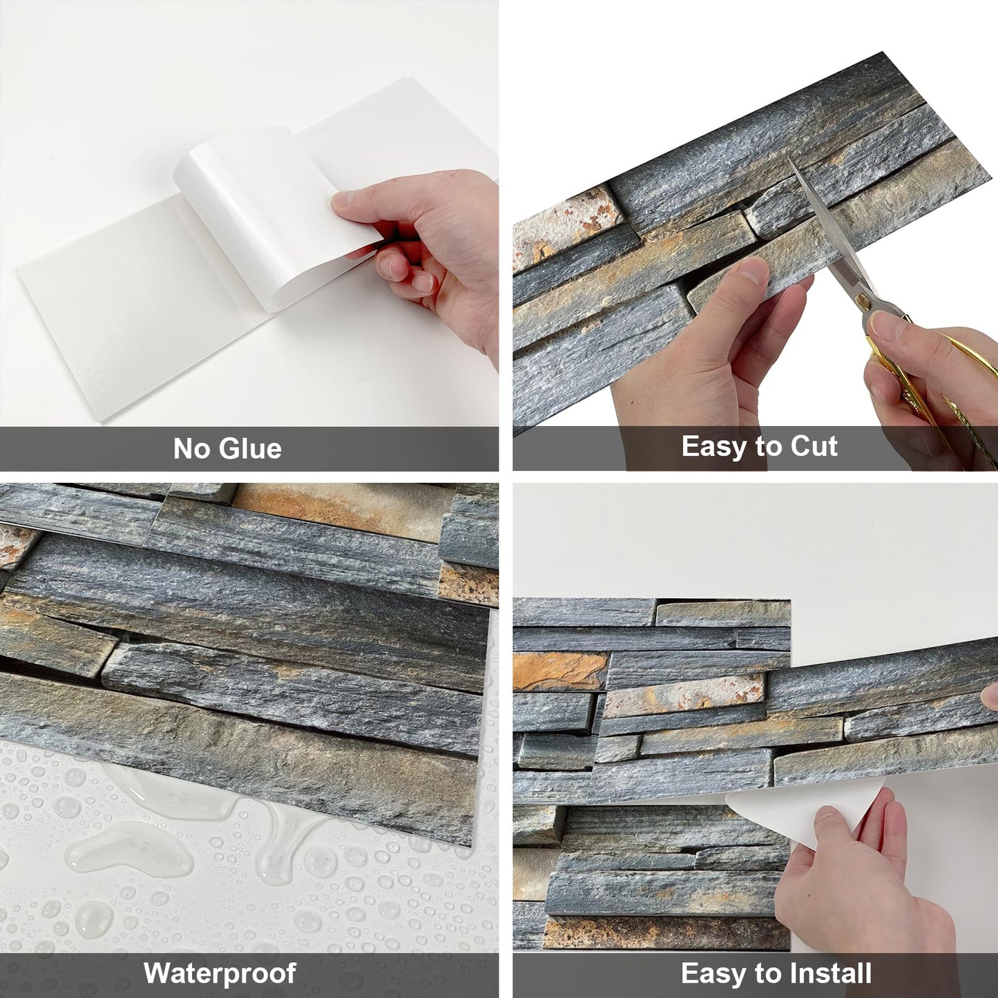 TUOKING 54-Pieces Peel and Stick Backsplash Tiles for Kitchen 4"x 12" PVC Self-Adhesive Subway Matte Faux Stone Wall Panel Brick Stick on Backspalsh for Bathroom(LPM-16-54PCS)