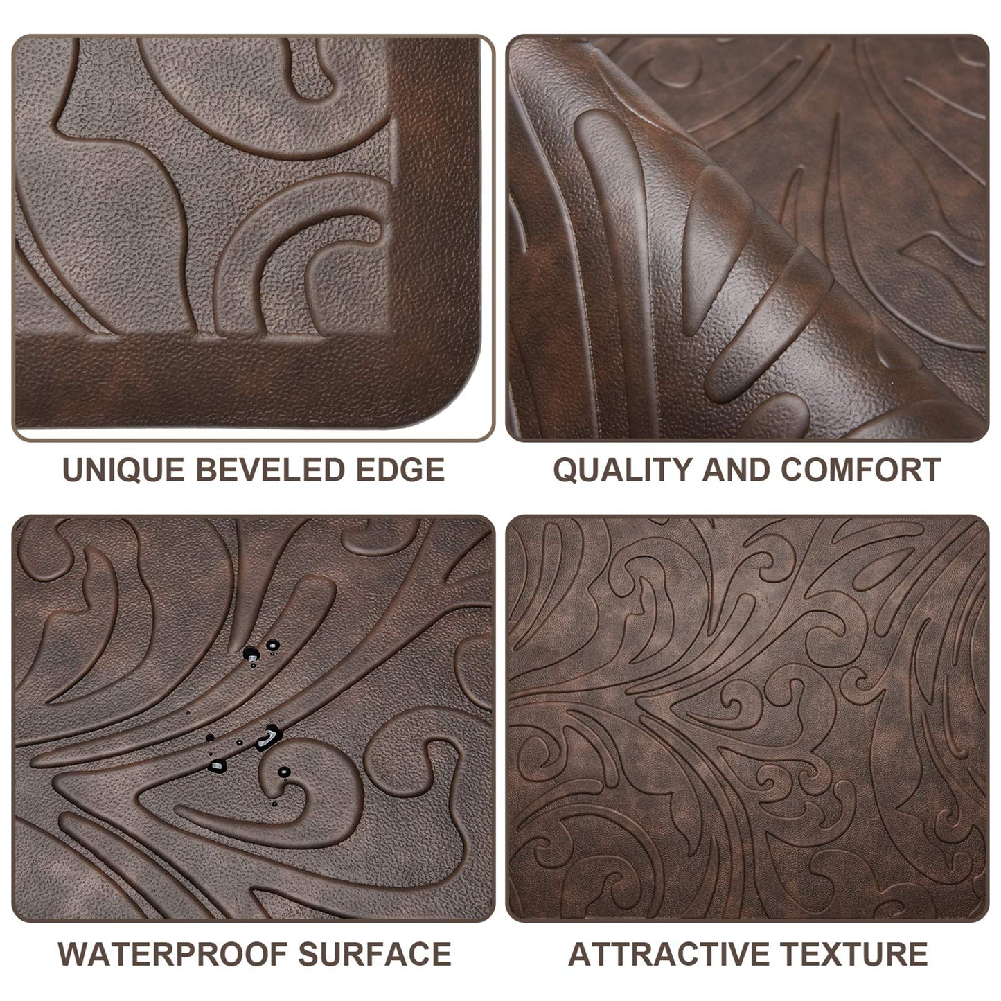 KMAT Kitchen Mat Cushioned Anti-Fatigue Waterproof Non-Slip Standing Mat Ergonomic Comfort Rug for Home,Office,Sink,Laundry,Desk 17.3" (W) x 60"(L),Brown