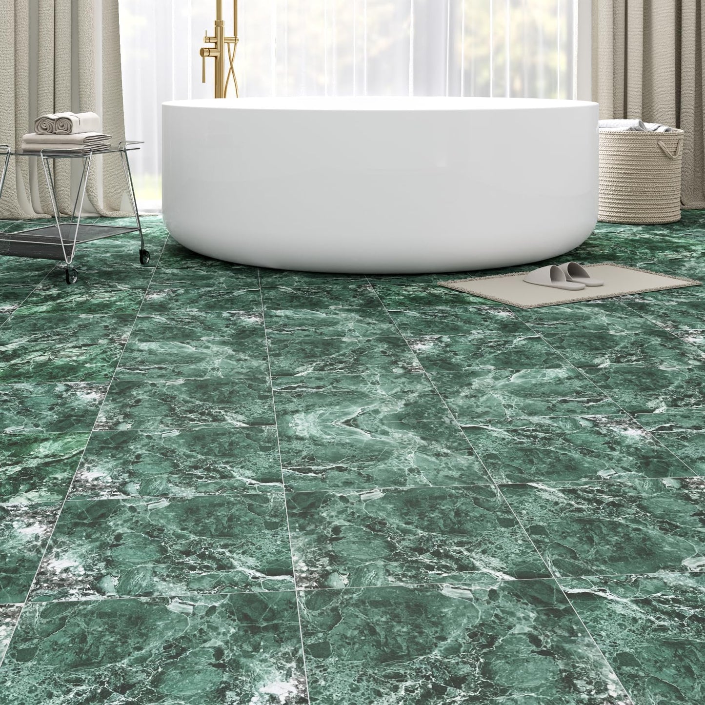 40 Pack Cover 40 Sq.Ft Peel and Stick Floor Tiles, 12” x 12” Self Adhesive Vinyl Flooring Easy DIY Installation for Kitchen, Living Room, Laundry, RV, Green Marble