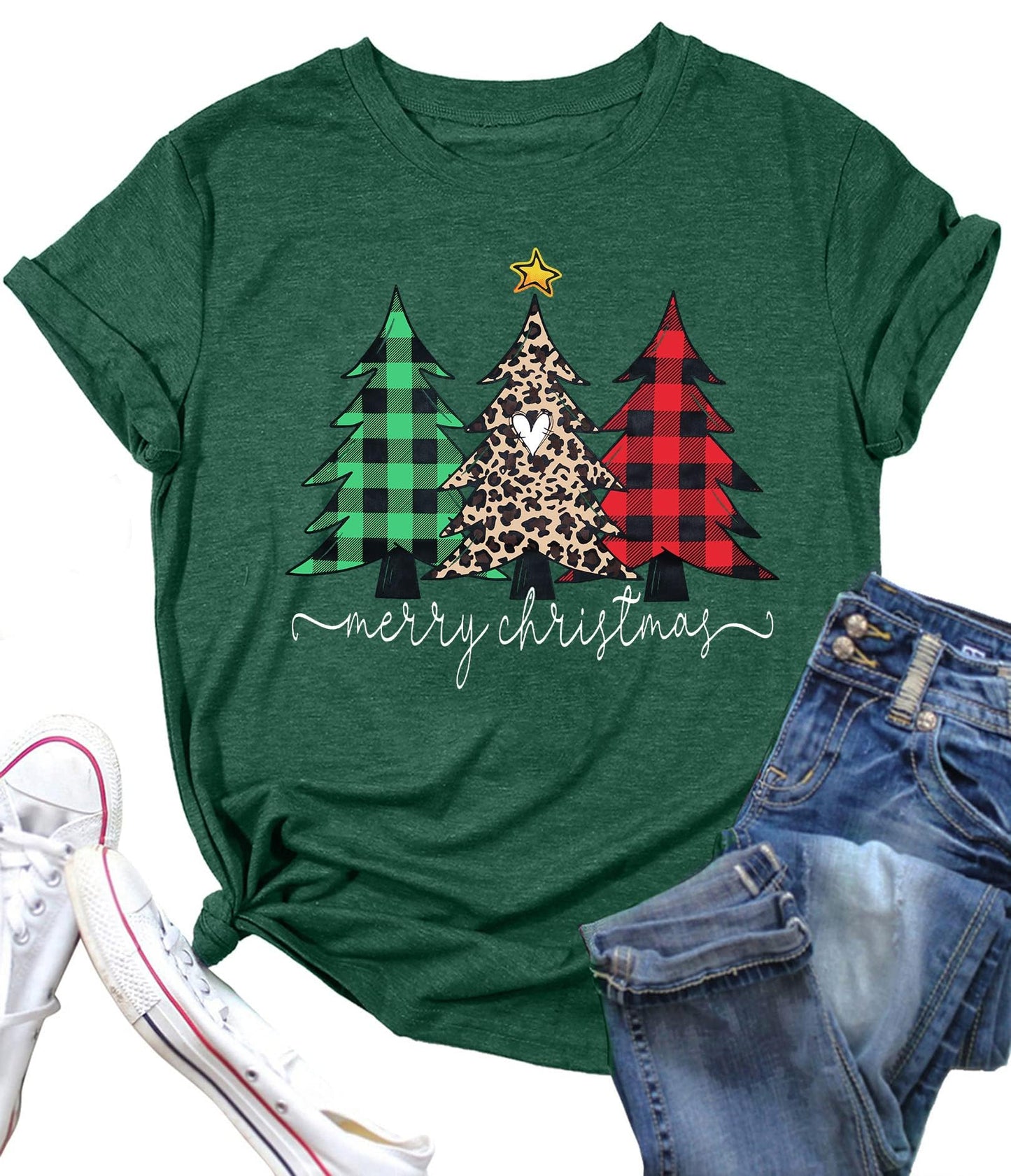 Christmas Shirts Women Merry Christmas Leopard Tree Graphic Tees Short Sleeve Xmas Tshirts Holiday Tops