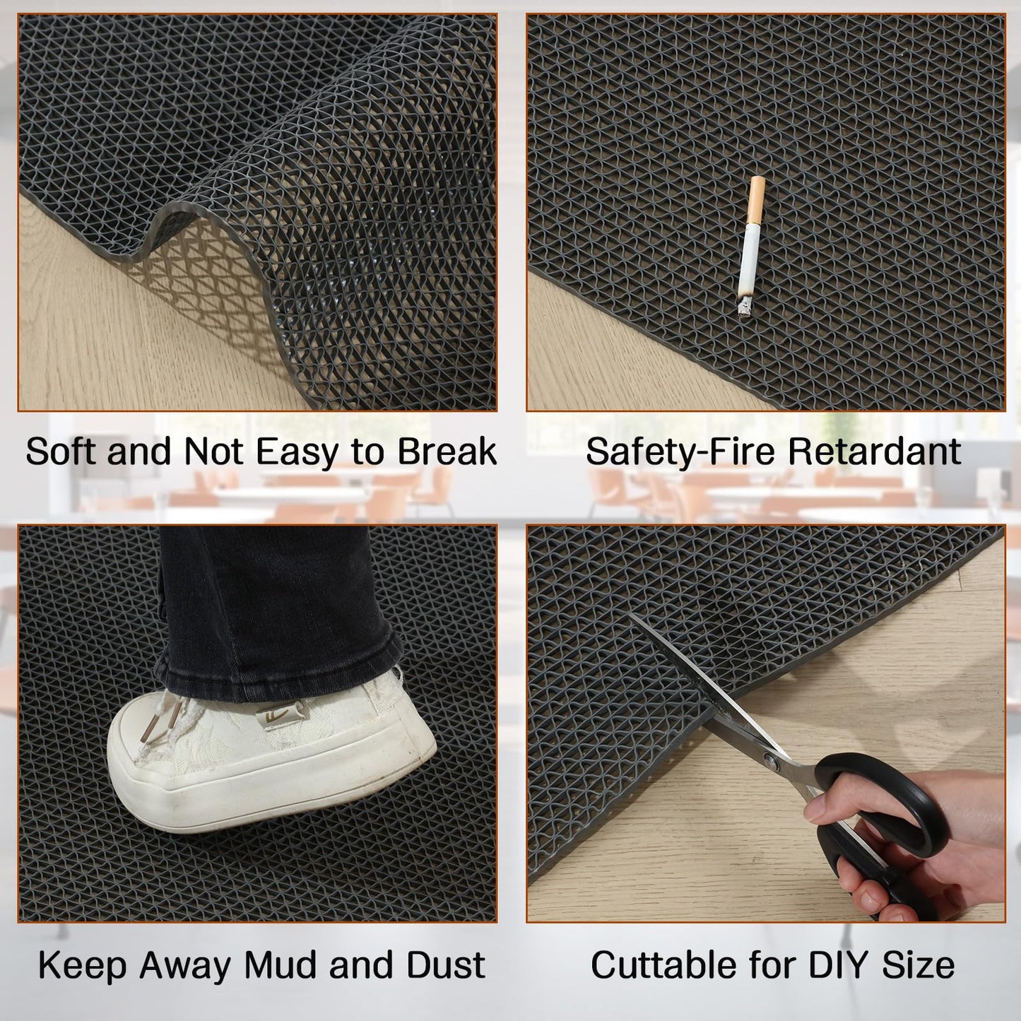 Drydiet Non Slip Drainage Mat Roll, 0.22" Thick Heavy Duty Waterproof PVC Flooring, Cuttable Floor Mat for Pool Deck, Garage, Kitchen, Restaurant,Bathroom,Washroom,Workshop(Gray,3 x 16 ft)