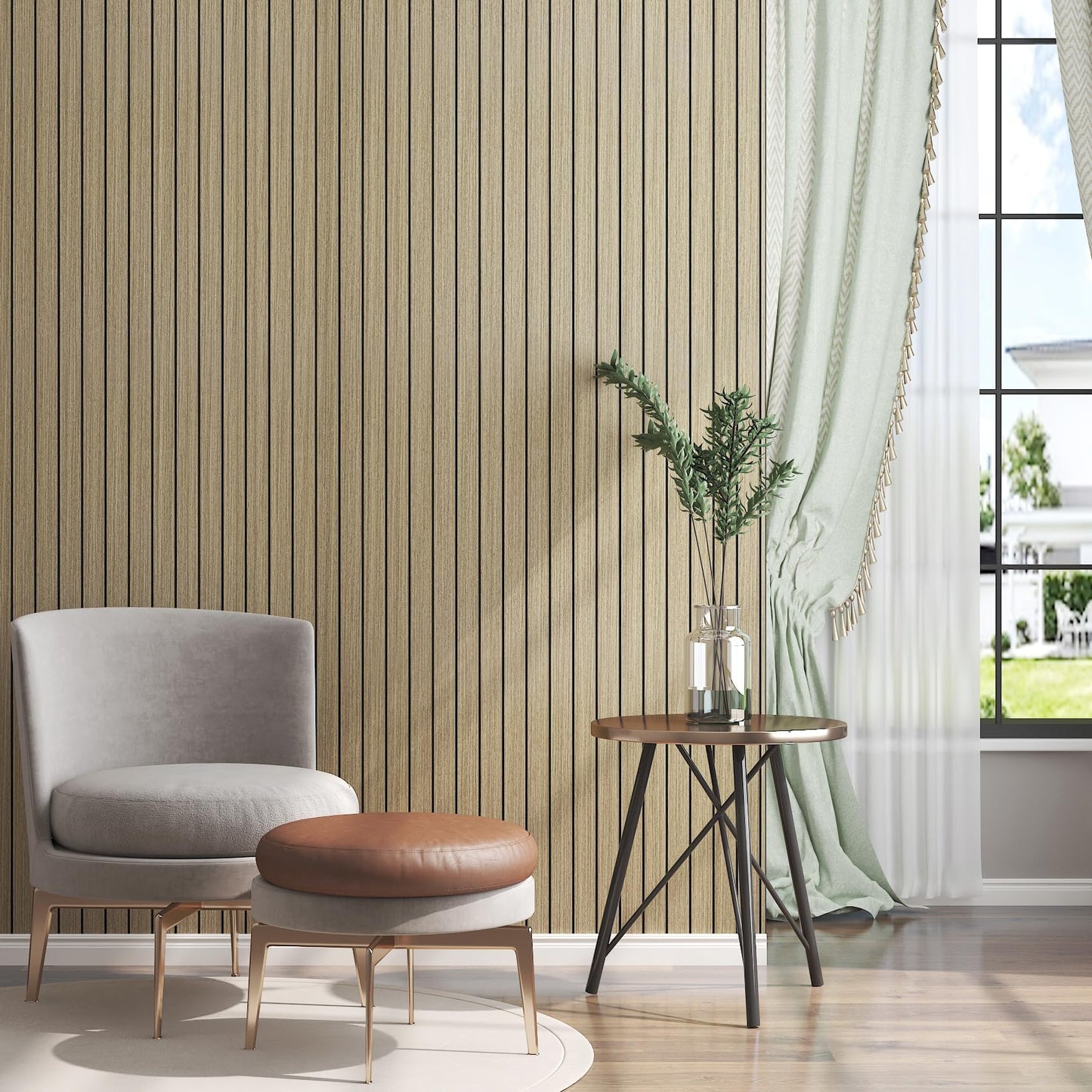 LaCheery 11.8"x157" Self Adhesive Wood Wall Panels Peel and Stick 3D Fluted Slat Wooden Accent Wall Panels for Living Room Walls Decorative PVC Wood Foam Panel Soundproof Waterproof Interior Decor