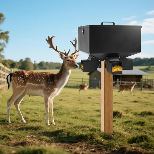 YeeJinHong Portable 80LB Gravity Deer Feeder,Heavy Duty Metal Automatic Deer Feeder with 4 Feed Ports,Weatherproof for Wildlife Hunting & Backyard Game