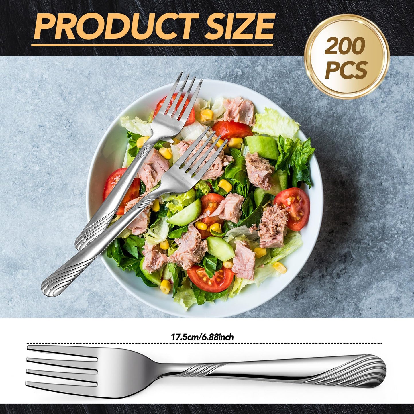 Bokon 200 Pieces Dinner Forks Bulk, 6.9 Inch Stainless Steel Silverware Flatware, Durable Table Forks Set for Home Restaurant Kitchen, Dishwasher Safe (Stylish)