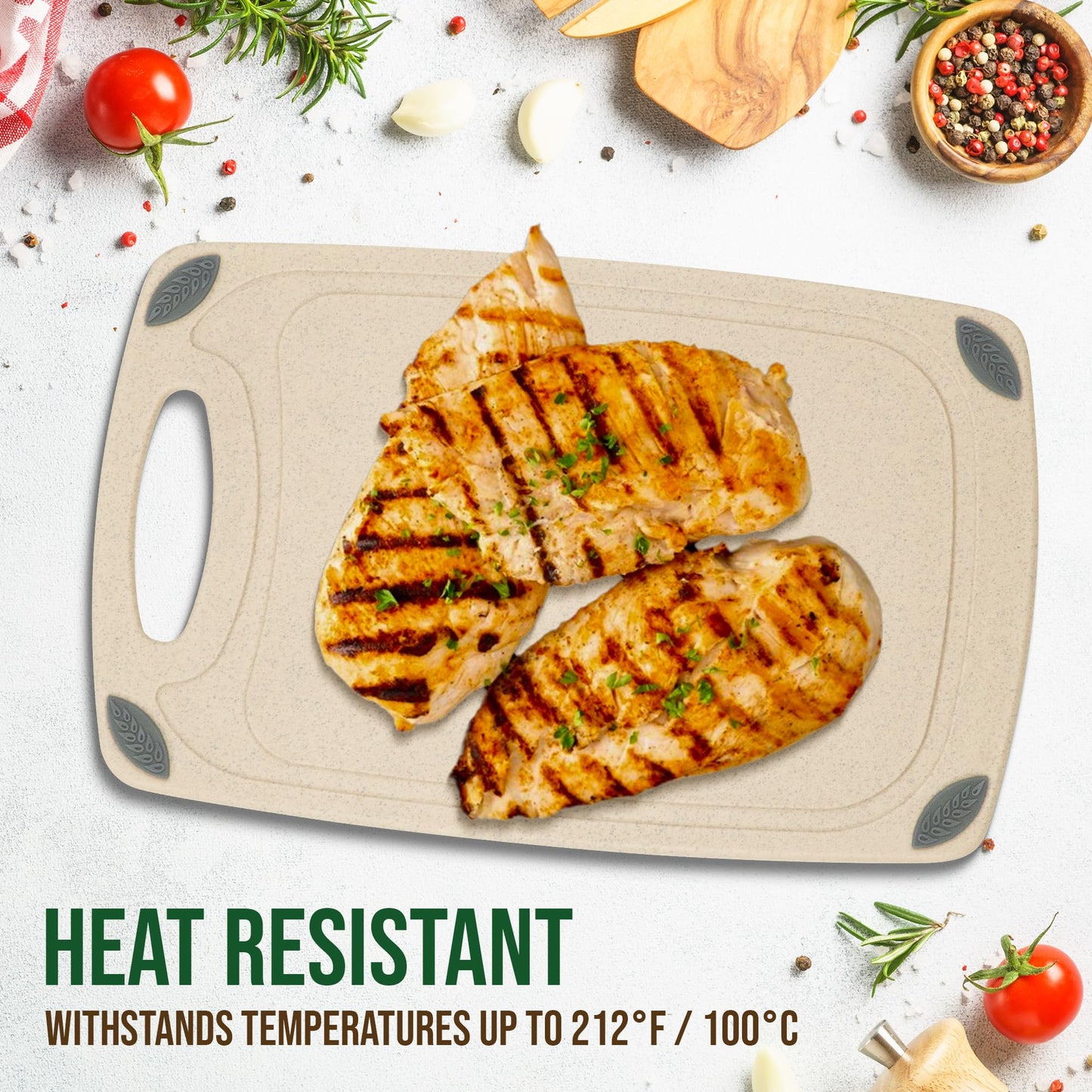 AXIOM CREATIONS 2-Piece Reversible Cutting Board Set Made from Natural Food Grade Wheat Straw Material - Eco-Conscious Alternative to Plastic - Gluten Free & BPA Free Chopping Boards for Kitchen