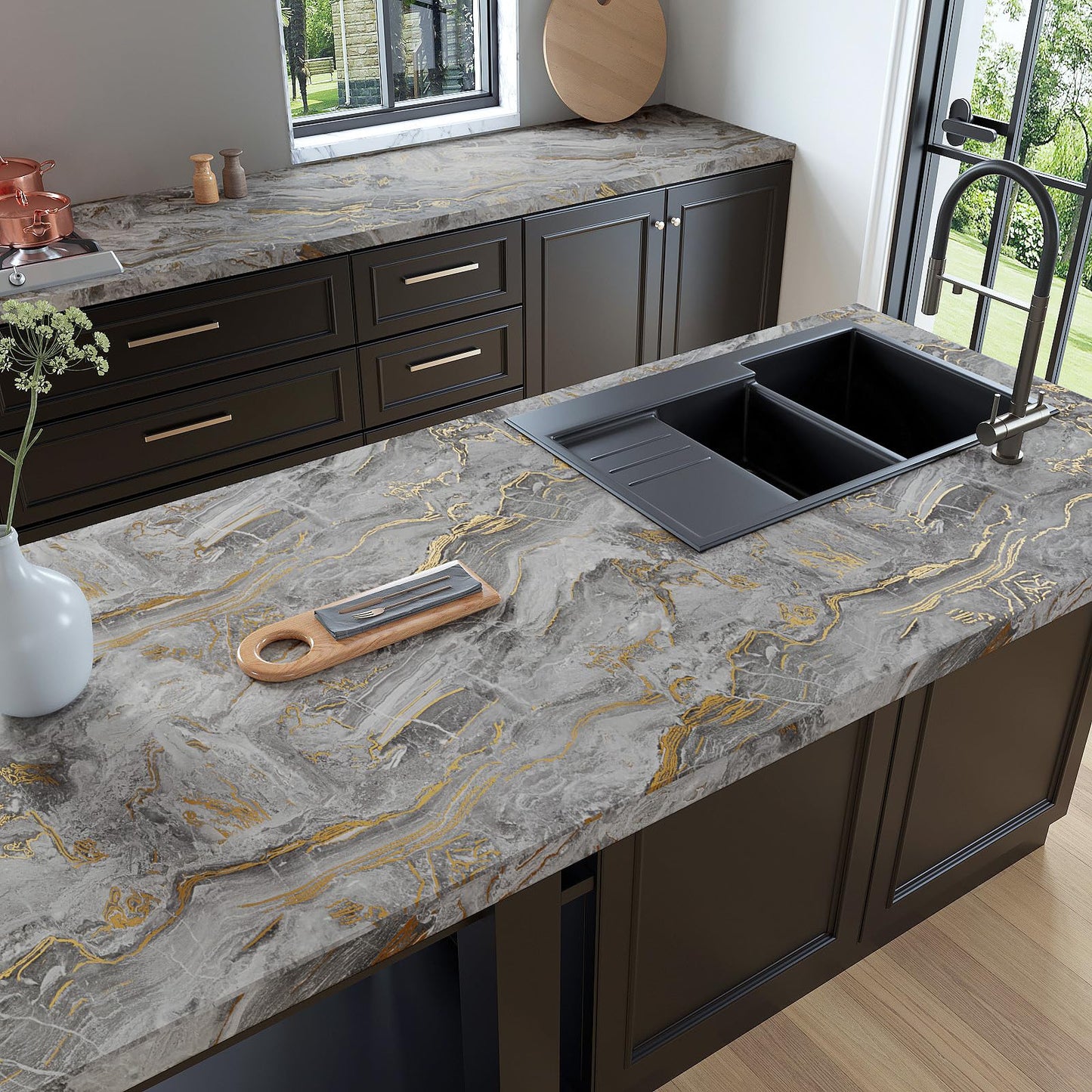 VaryPaper 15.7''x78.7'' Matte Marble Countertop Contact Paper Waterproof Grey Marble Wallpaper Peel and Stick Counter Top Covers for Kitchen Removable Self Adhesive Marble Vinyl for Table Desk Shelves