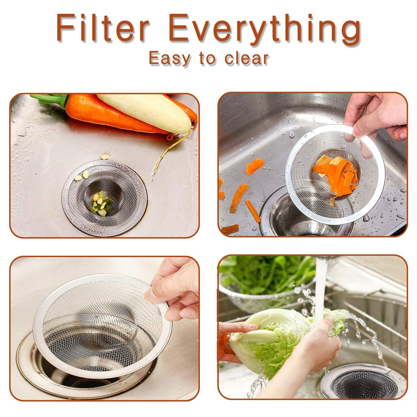 2pcs Heavy Duty Stainless Steel Slop Basket Filter Trap, 2.75" Top / 1" Mesh Metal Sink Strainer Shower Drain Hair Catcher for Kitchen Bathroom Bathtub Wash Basin Floor Balcony Drain Hole, Utility