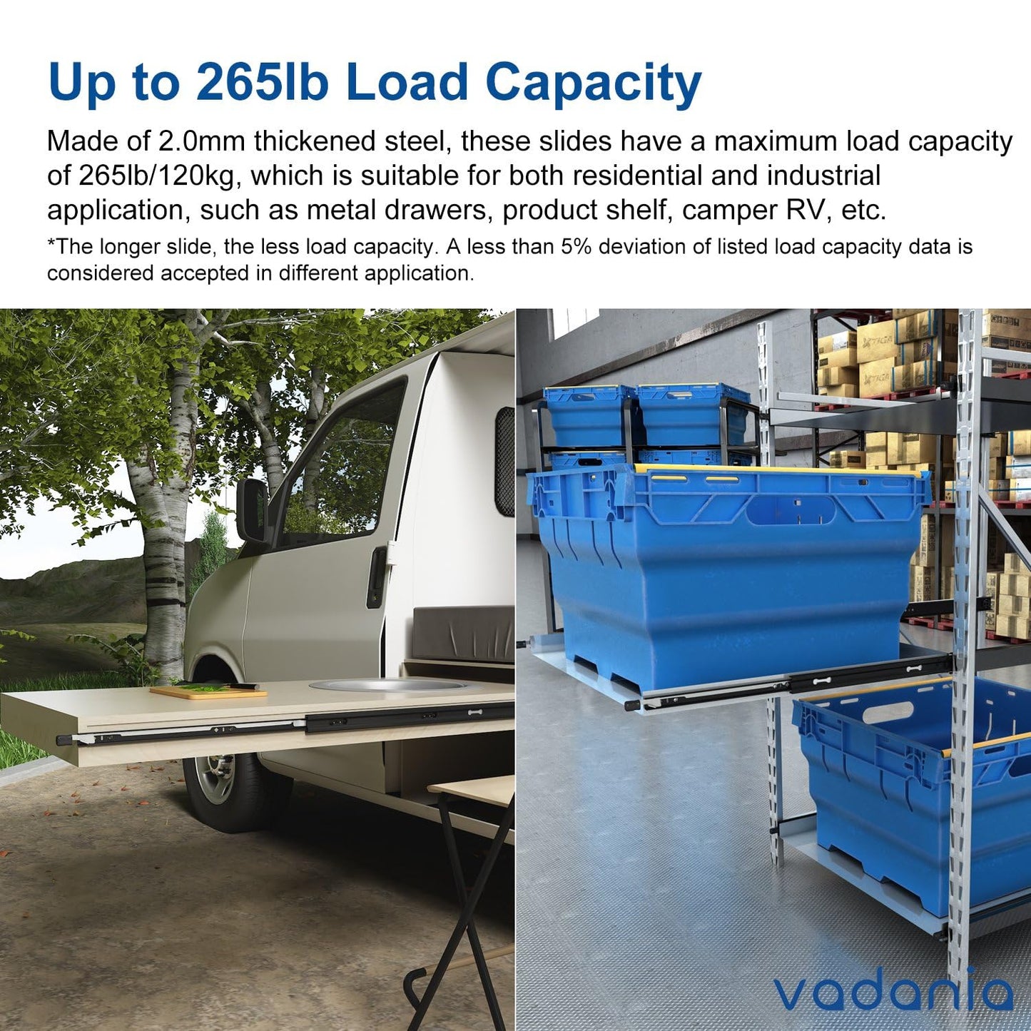 VADANIA 12" Black Heavy Duty Drawer Slide with Lock #D53, Black-electroplated Cold-Rolled Steel, Detachable 3-Fold Full Extension, Ball Bearing Lock-in & Lock-Out, Side Mount, 1-Pair