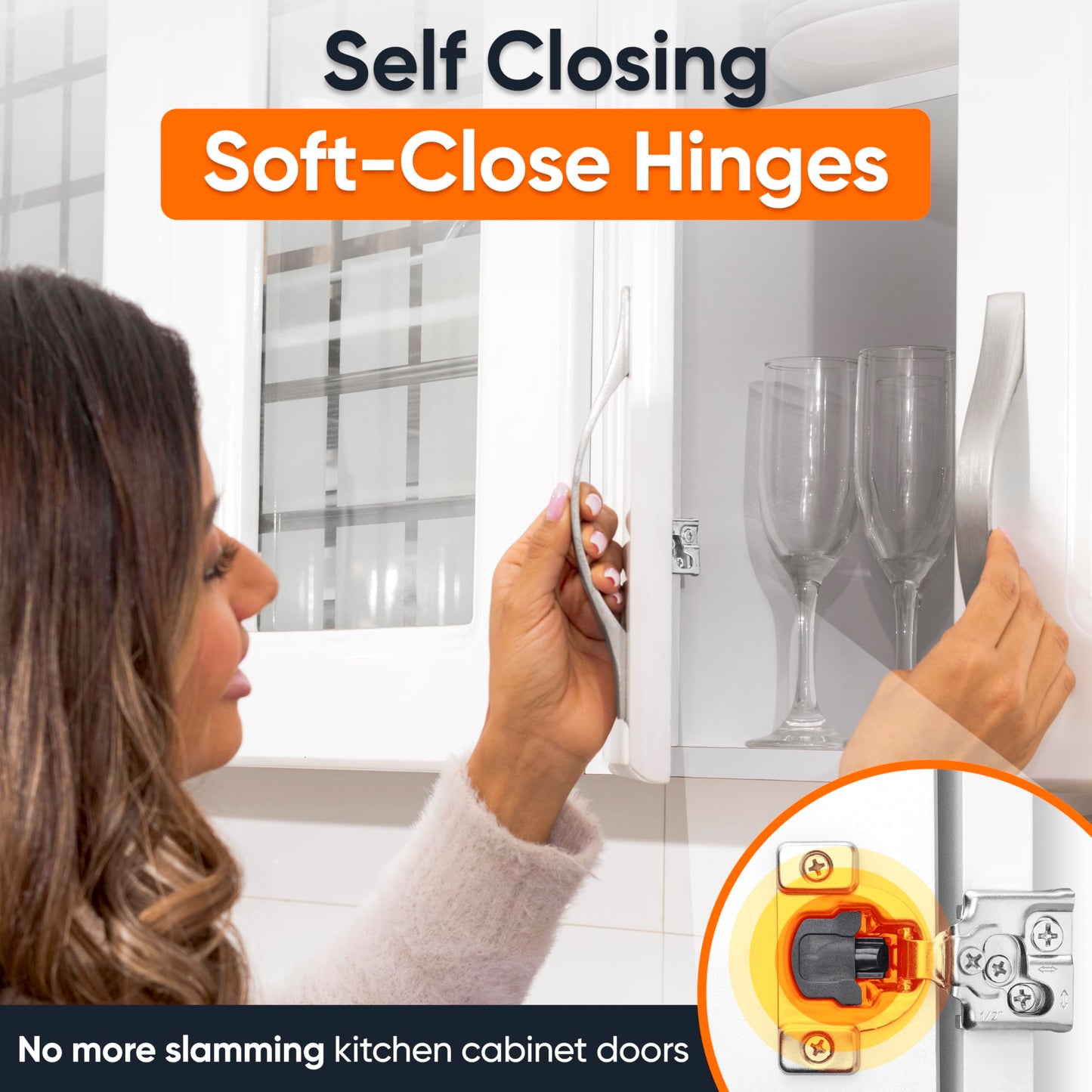 Decobasics 50 Pack Soft Close Cabinet Hinges – 1/2" Overlay for Kitchen Cabinet Doors, Slow Self-Closing Concealed Hidden Hinges for Face Frame –Stainless Steel, 3-Way Adjustable & Quiet Close Damper