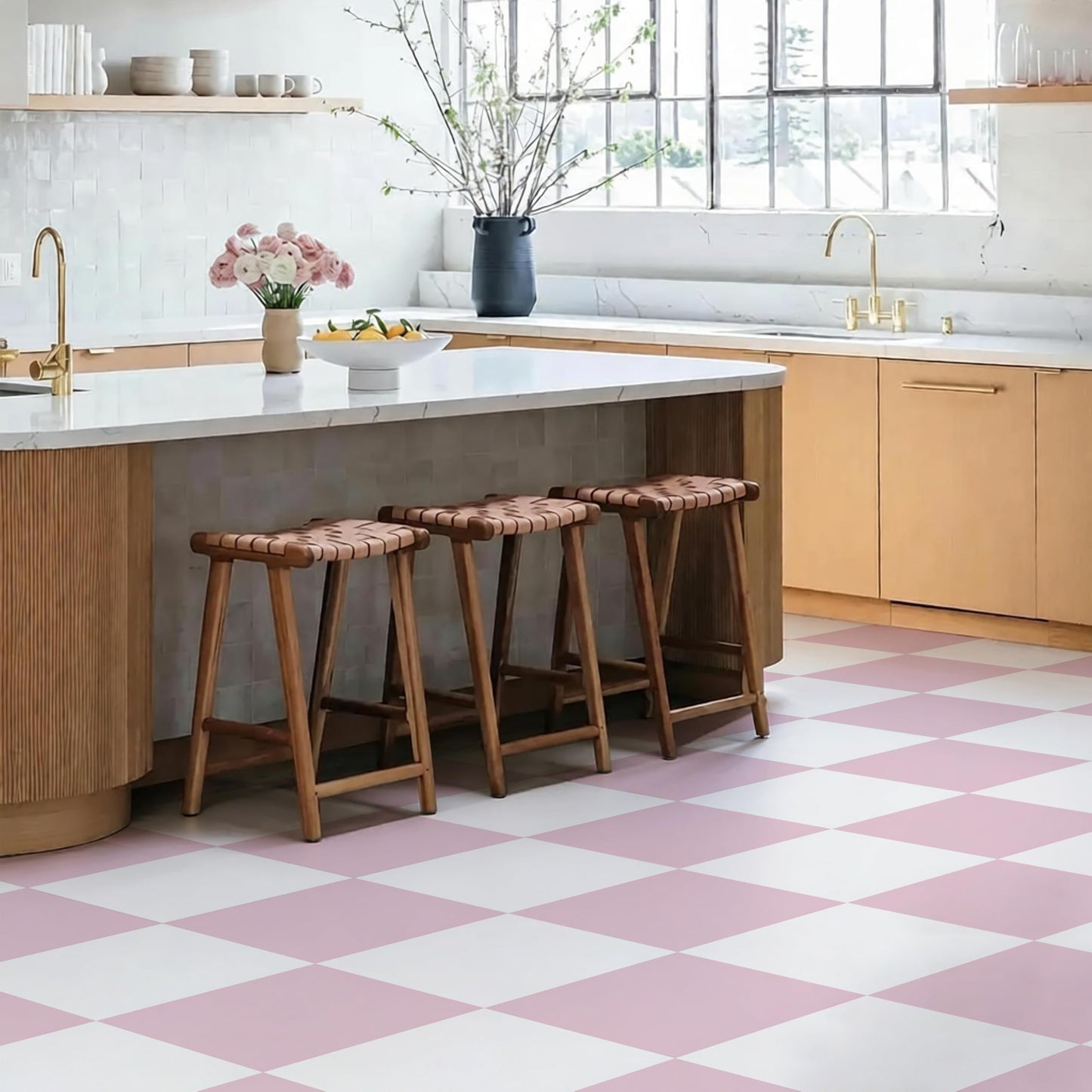 Alow Pink Peel and Stick Floor Tile Waterproof, 20pcs Vinyl Flooring Easy to Use, Peel and Stick Flooring Suit for RV, Toilet, Kitchen, Bedroom(12inX12in)