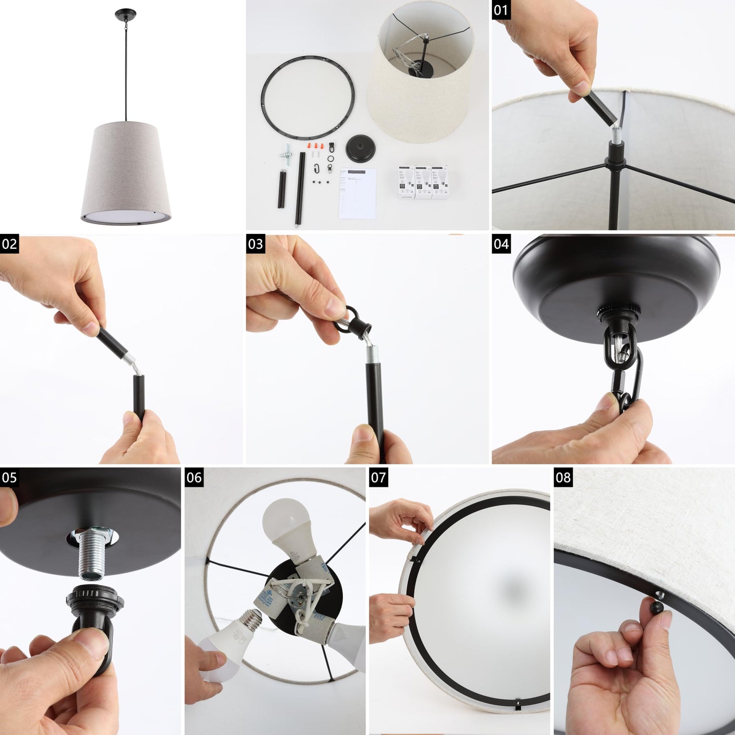 JONATHAN Y 18" Oil Rubbed Bronze 1-Light Iron and Linen Pendant Light, Modern Farmhouse Bohemian Empire Hanging Ceiling Fixture, Adjustable Height, LED Bulb Included JYL1314A