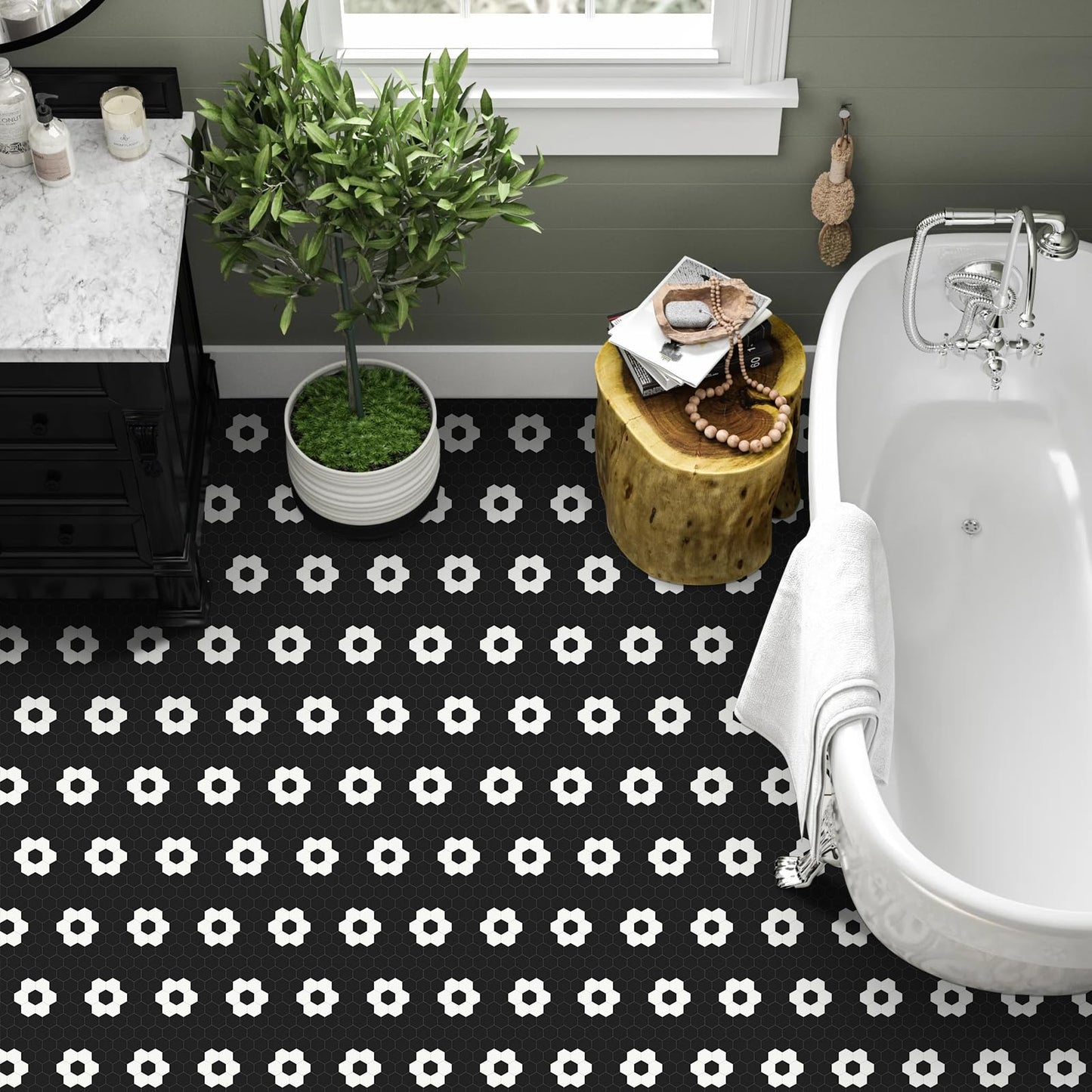 MORCART Peel and Stick Floor Tile, Vinyl Flooring Waterproof, DIY Flooring for Bathroom, Kitchen, Fireplace, Pet House, Stairs, Bedrooms, Wall(40PCS,7.87" x 7.87",Black)
