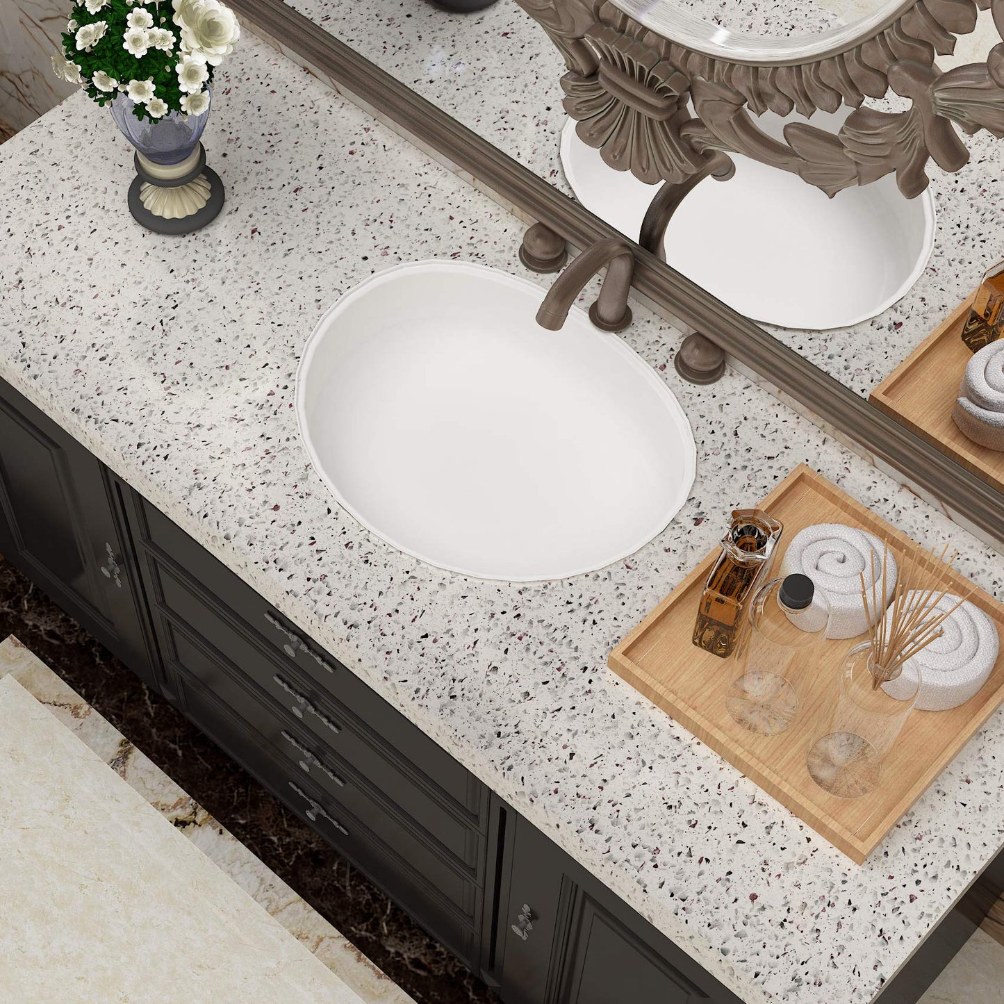 Livelynine 15.8"x394" White Granite Countertop Peel and Stick Wallpaper Terrazzo Contact Paper for Countertops Waterproof Granite Table Top Sticker Cover Kitchen Counter Top Covers Removable Sticky