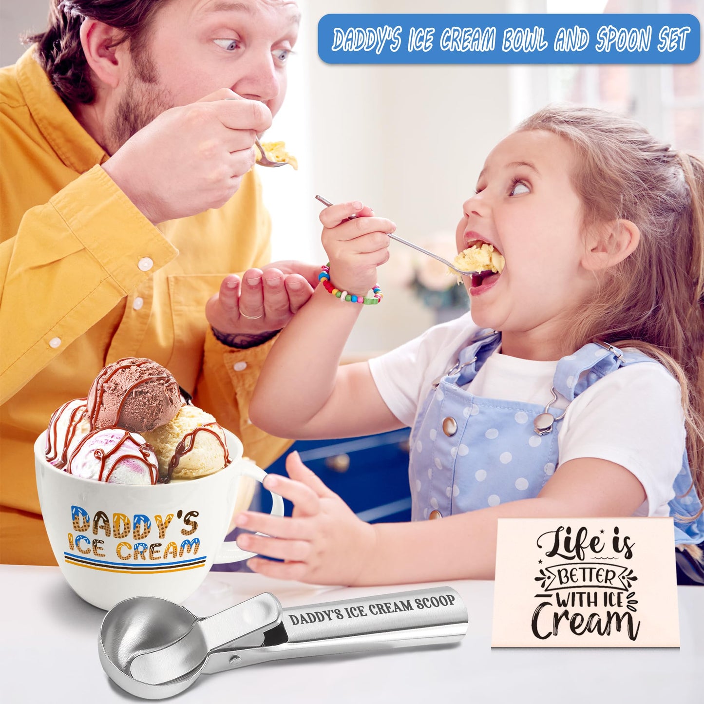 Daddy Gifts, Gifts for Dad from Daughter Fathers Day, Daddy's Ice Cream Bowl Scoop Shovel Spoon Set, DadIce Cream Gift from Son Daughter, Ideal Xmas Birthday Father's Day Gift for Him