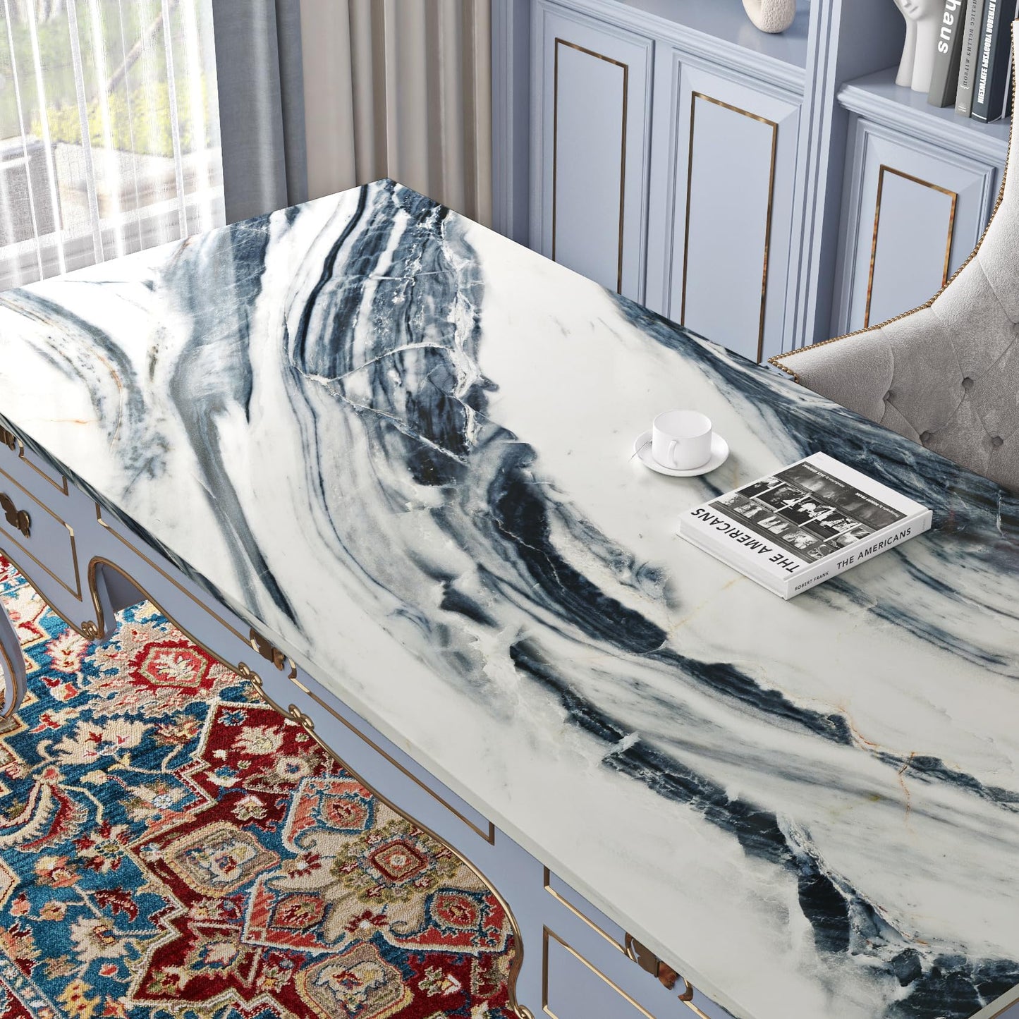 Livelynine Blue and White Wallpaper Waterproof Marble Contact Paper for Countertops Navy Blue White Peel and Stick Countertop Vinyl Wrap for Kitchen Counters Desk Dresser Cover Top Table 15.8x78.8