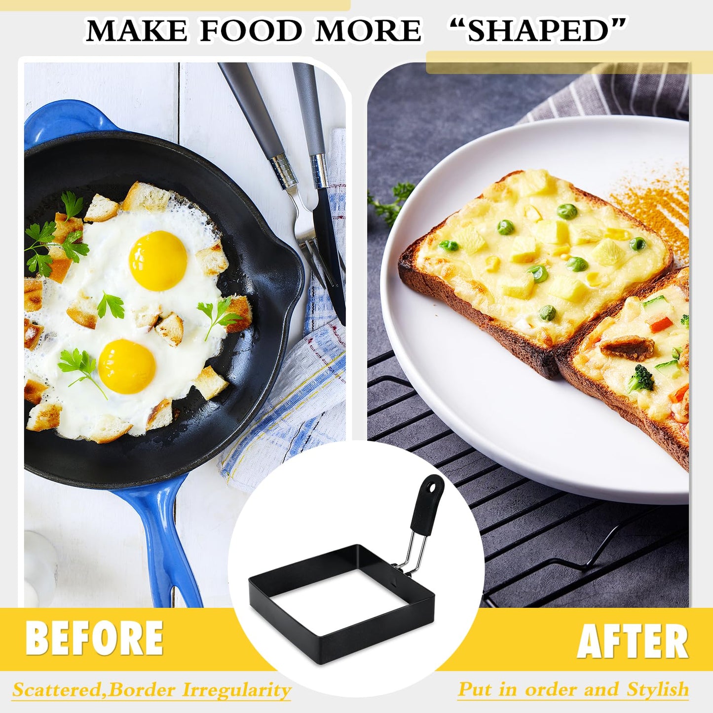 LXLOVESM 2-Pack 4'' Square Egg Rings Set with Silicone Handle, Stainless Steel Egg Cooking Rings，Nonstick，For Frying Eggs and English Muffins Pancake, Egg Mold Shaper For Breakfast