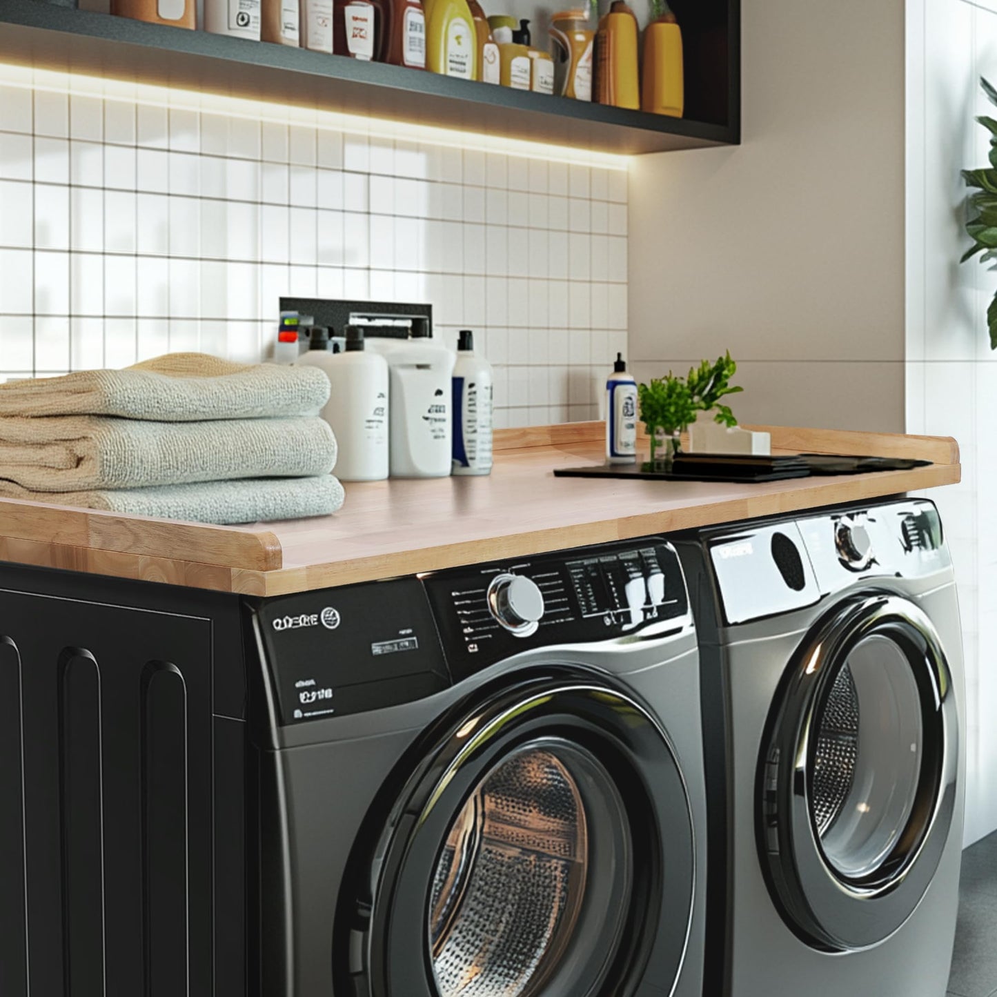 Murago Washer Dryer Countertop, 100% Natural Wood, Laundry Countertop Over Washer and Dryer, Laundry Machine Topper for Front Loaders, Fits All Major Brands, Anti Vibration Pads, 54” x 27.5" Black