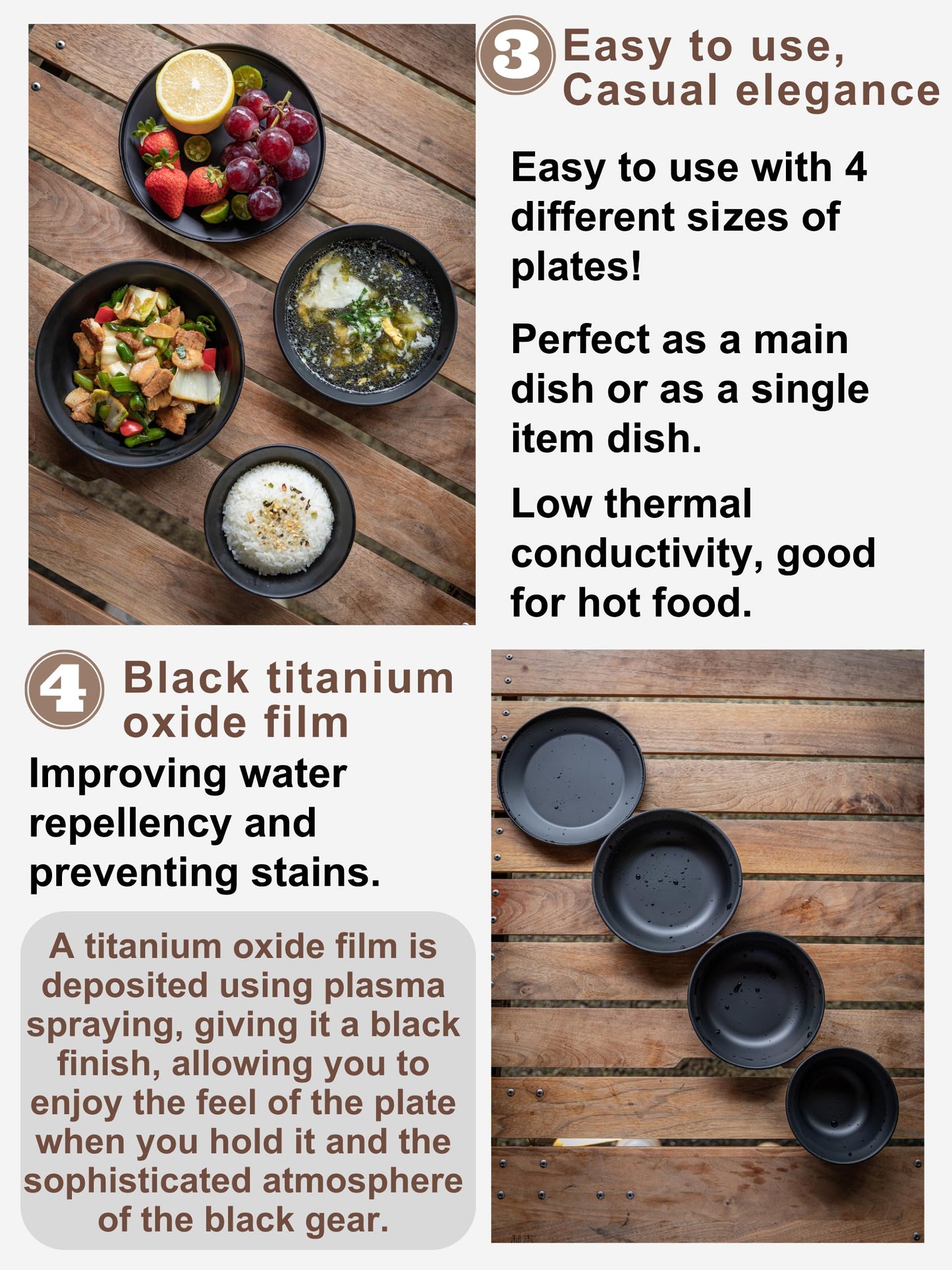 CAMPINGMOON Camping Tableware Set Stainless Steel Camping Plates Bowl Stackable Outdoor Dinnerware Canvas Carry Case Camping Hiking Picnic (4, Black (Titanium Oxide Coating))