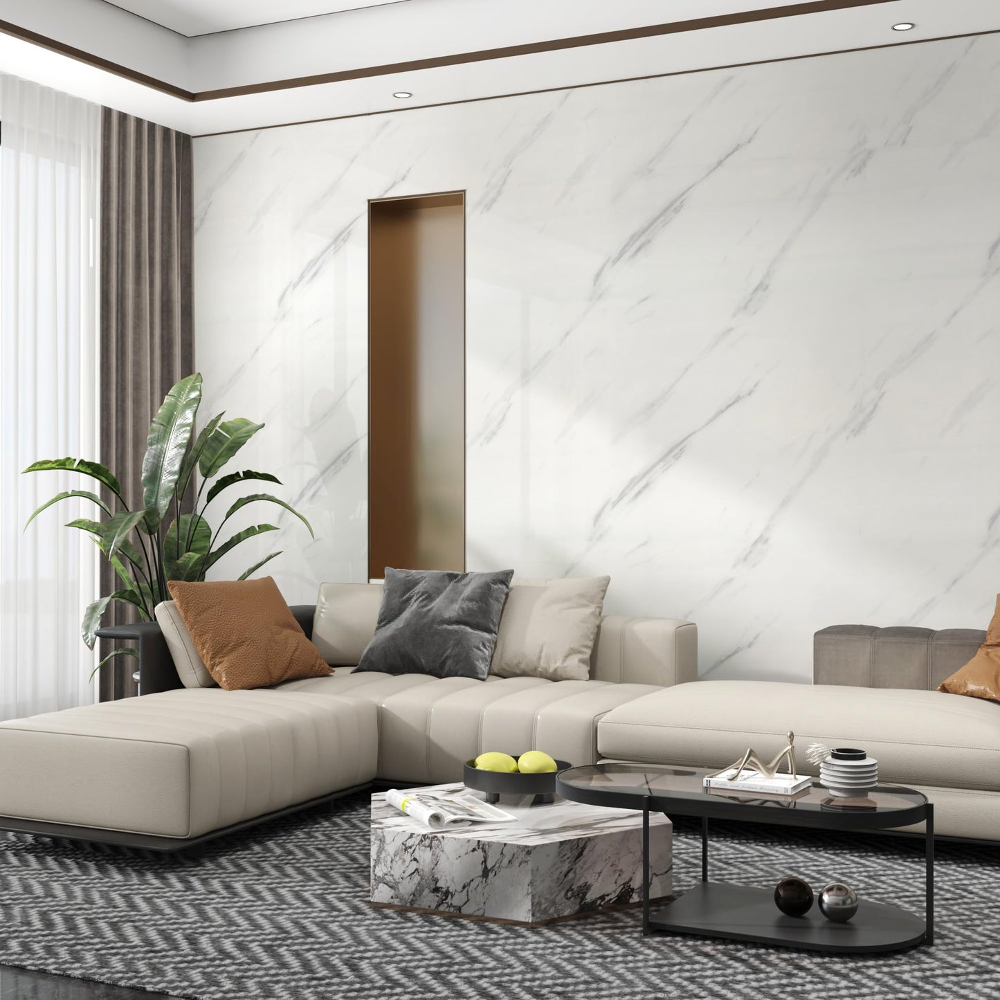 JSEVEM 24"×197" Extra Thick White Grey Wallpaper Peel and Stick Removable White Gray Marble Contact Paper Vinyl Wrap Faux Glossy Textured Granite Wall Sticker Decor for Bedroom Bathroom Kitchen Island