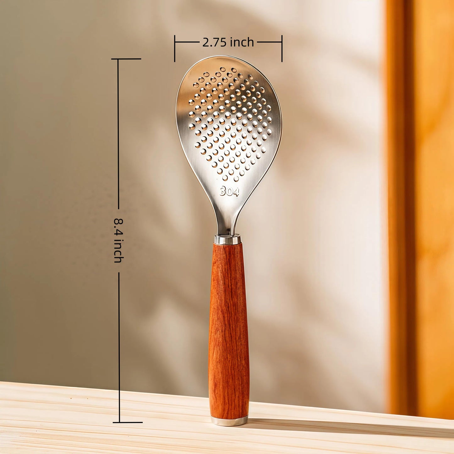Stainless Steel Rice Paddle with Rosewood Handle, Stand Up Design, Non Stick Head