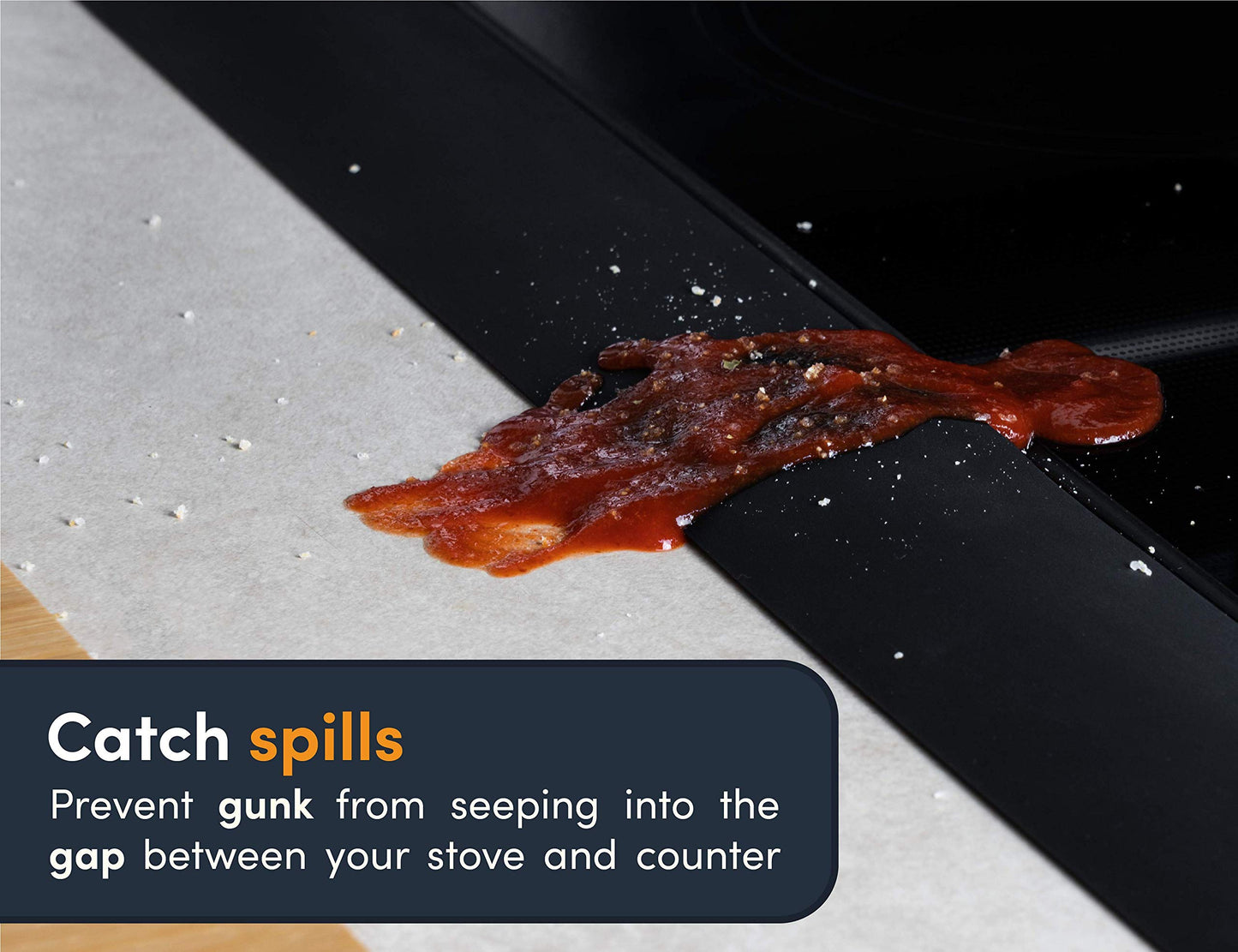 Linda’s Essentials Silicone Stove Gap Covers (2 Pack), Heat Resistant Oven Gap Filler Seals Gaps Between Stovetop and Counter, Easy to Clean Stove Gap Guard (25 Inches, Black)