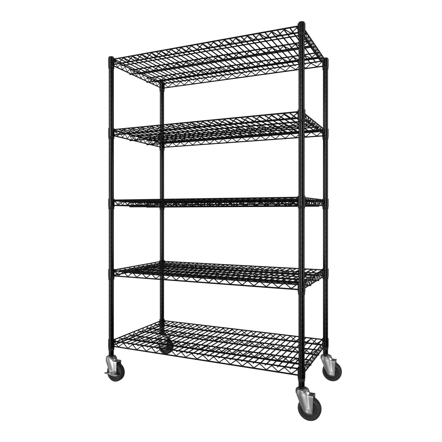 MUPATER 48" W x 24" D x 72" H Metal Wire Rack Shelving with Wheels, 3000lbs 5-Tier Rolling Storage Shelves, Adjustable Height, Heavy Duty Pantry Shelves for Garage, Kitchen, Laundry, Commercial, Black