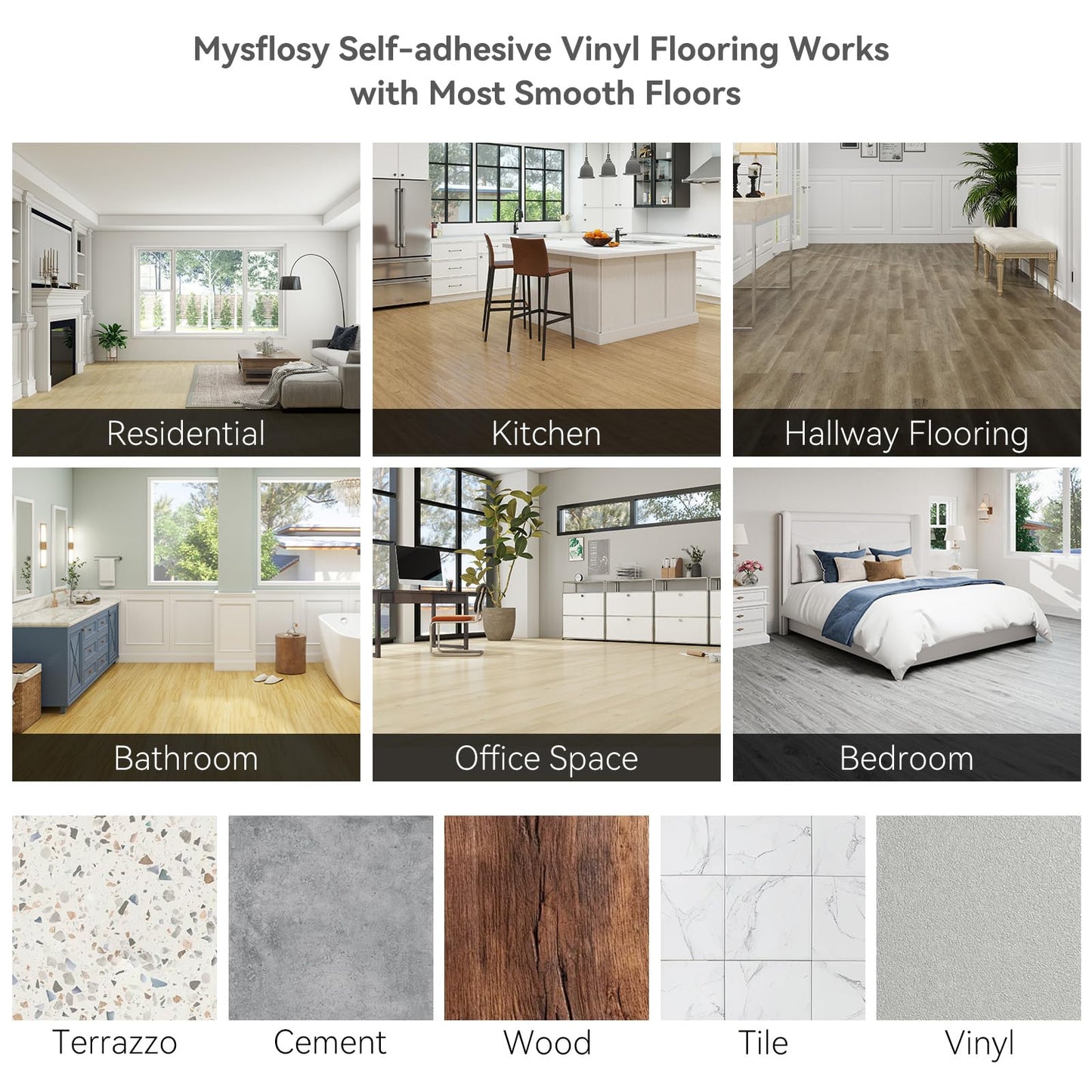 Mysflosy Peel and Stick Floor Tiles, Self-Adhesive Luxury Vinyl Flooring Plank, 6'' x 36'', 36 Pack 54 Sq.Ft, Waterproof DIY Deep Wood Grain Planks Easy to Install for Kitchen, Living Room