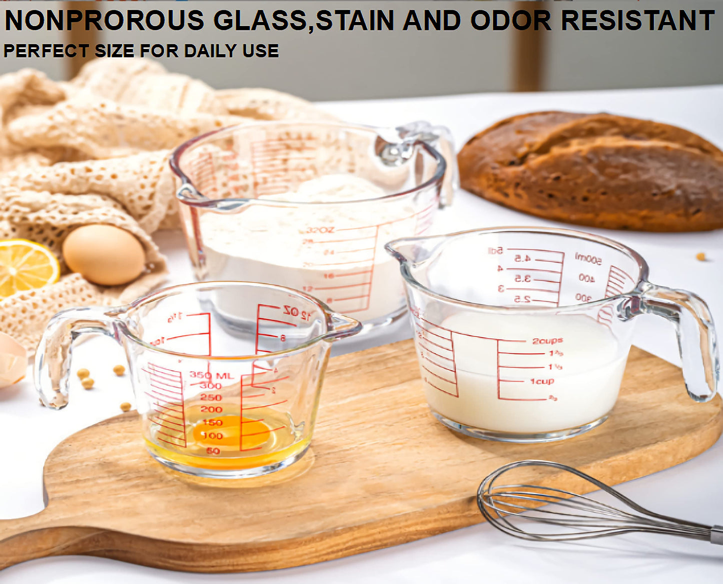 Glass Measuring Cups Set,BPA-Free Premium Heat Resistant Borosilicate Glass Measuring Cups with Handle, Precise Measurement Dl, Cups,OZ & Ml Scale, Easy-Pour Spout