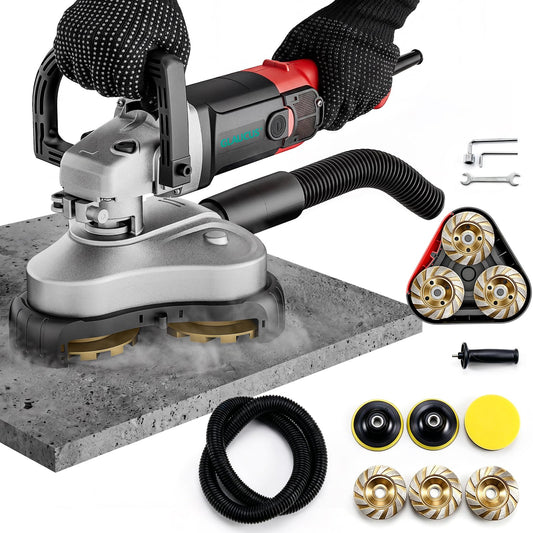 GLAUCUS 4" 3-Head Concrete Grinder, 2200W Electric Concrete Floor Grinder with 6-Speed Control, Diamond Grinding Machine for Concrete, Marble, Granite, Cement Floor Wall Ceiling Polishing (Red)