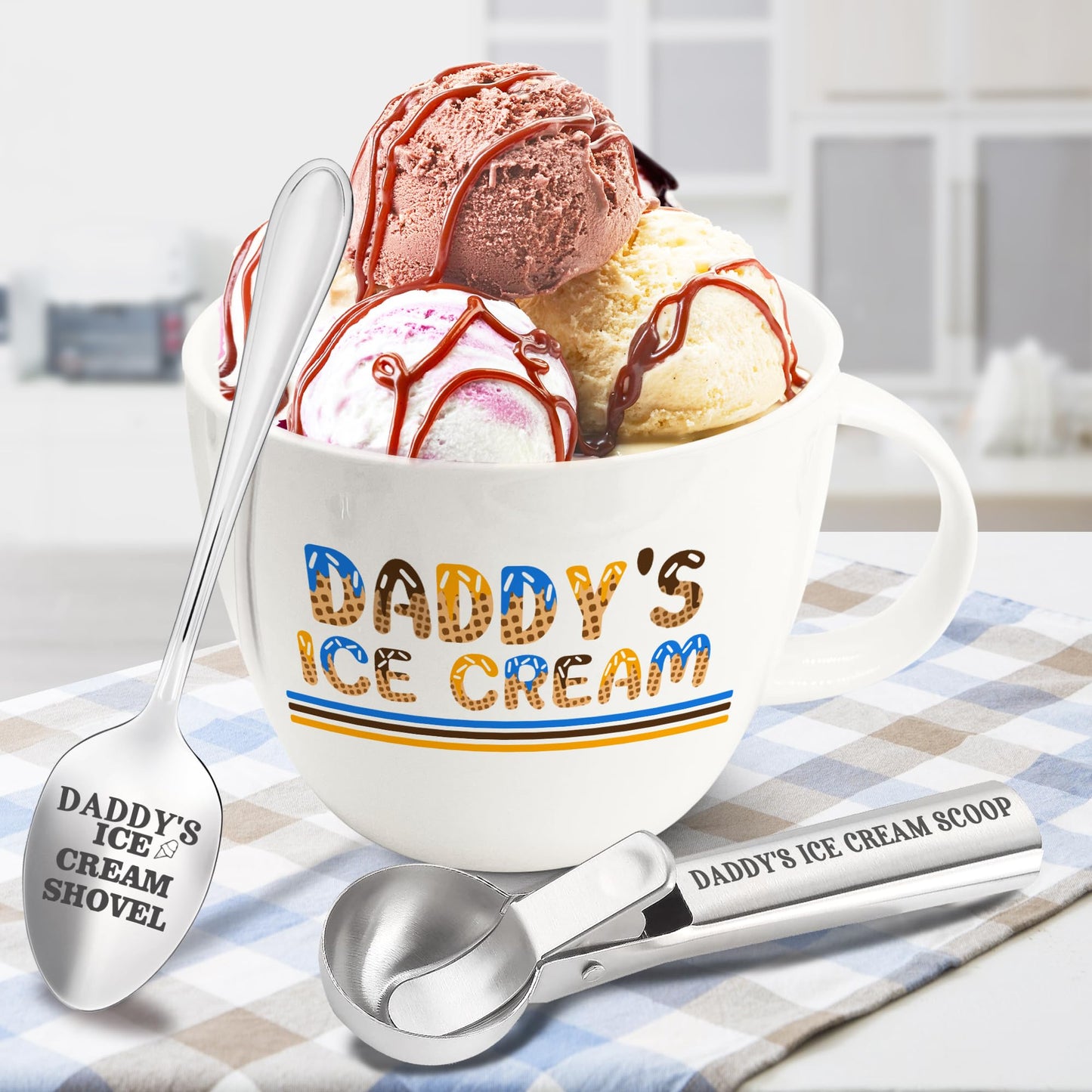Daddy Gifts, Gifts for Dad from Daughter Fathers Day, Daddy's Ice Cream Bowl Scoop Shovel Spoon Set, DadIce Cream Gift from Son Daughter, Ideal Xmas Birthday Father's Day Gift for Him