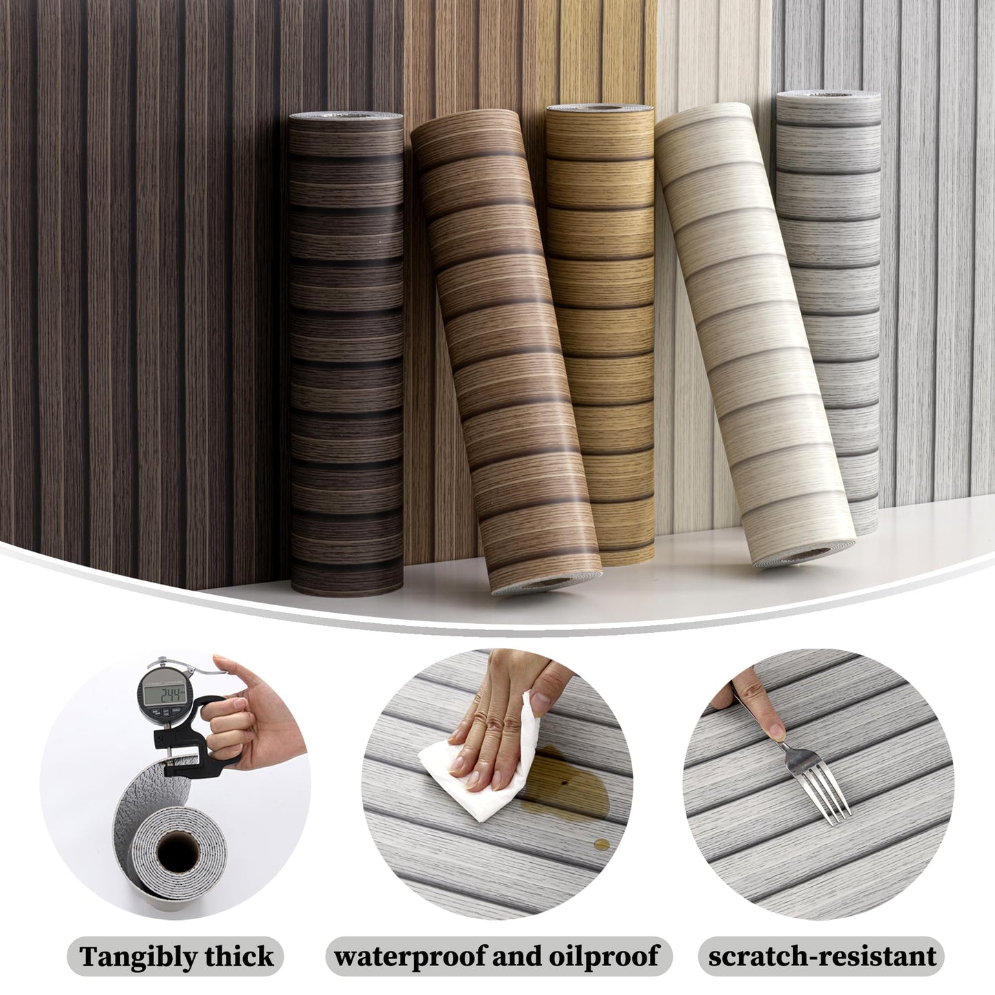 LVSHI Peel and Stick PVC Slat Wall Panels, Wood Grain Self-Adhesive Soundproof Moisture-Resistant Paneling, 3D Faux Wood Panels for Bedroom Bathroom Walls & Ceilings 118"x15.75"(Gray,13Sq.ft)