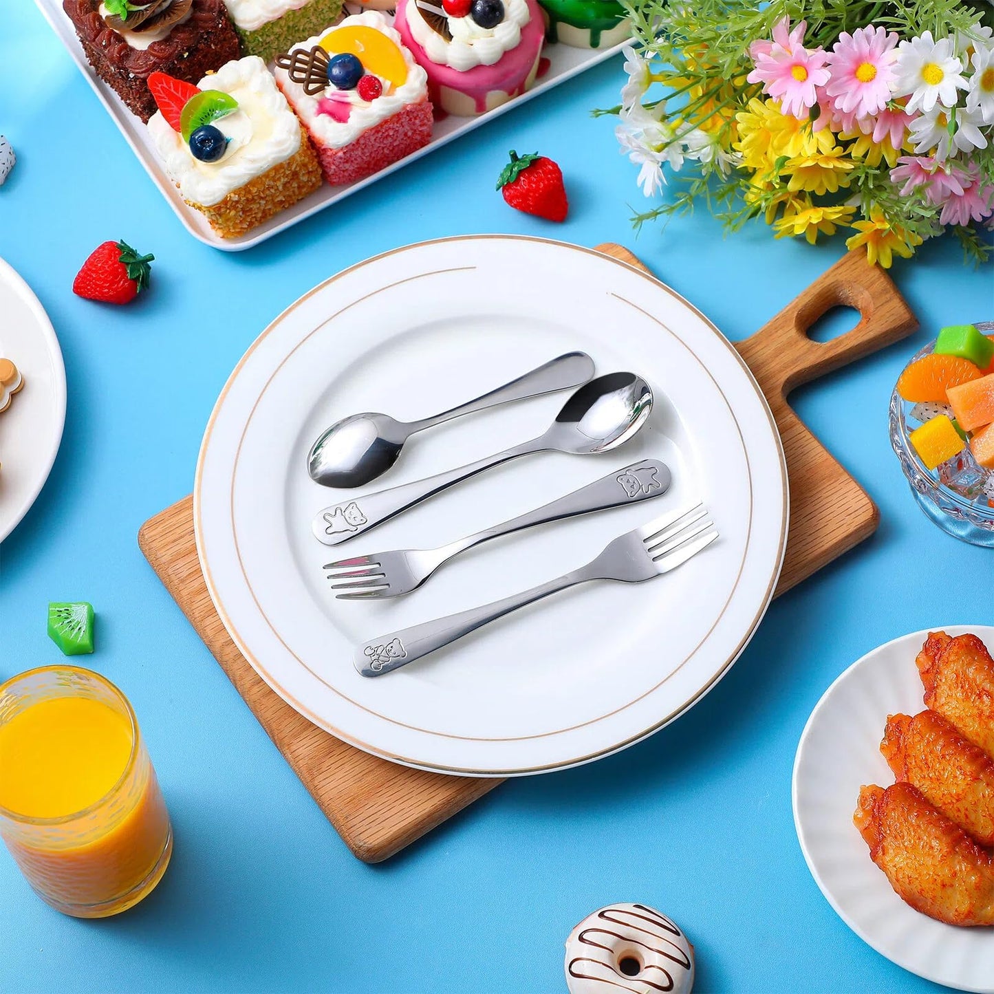 Eboot 36 Pieces Kids Silverware Toddler Utensils, Stainless Steel Childrens Forks and Spoons Sets, Food Grade Metal Cutlery Set, Dishwasher Safe(Zoo Animal)