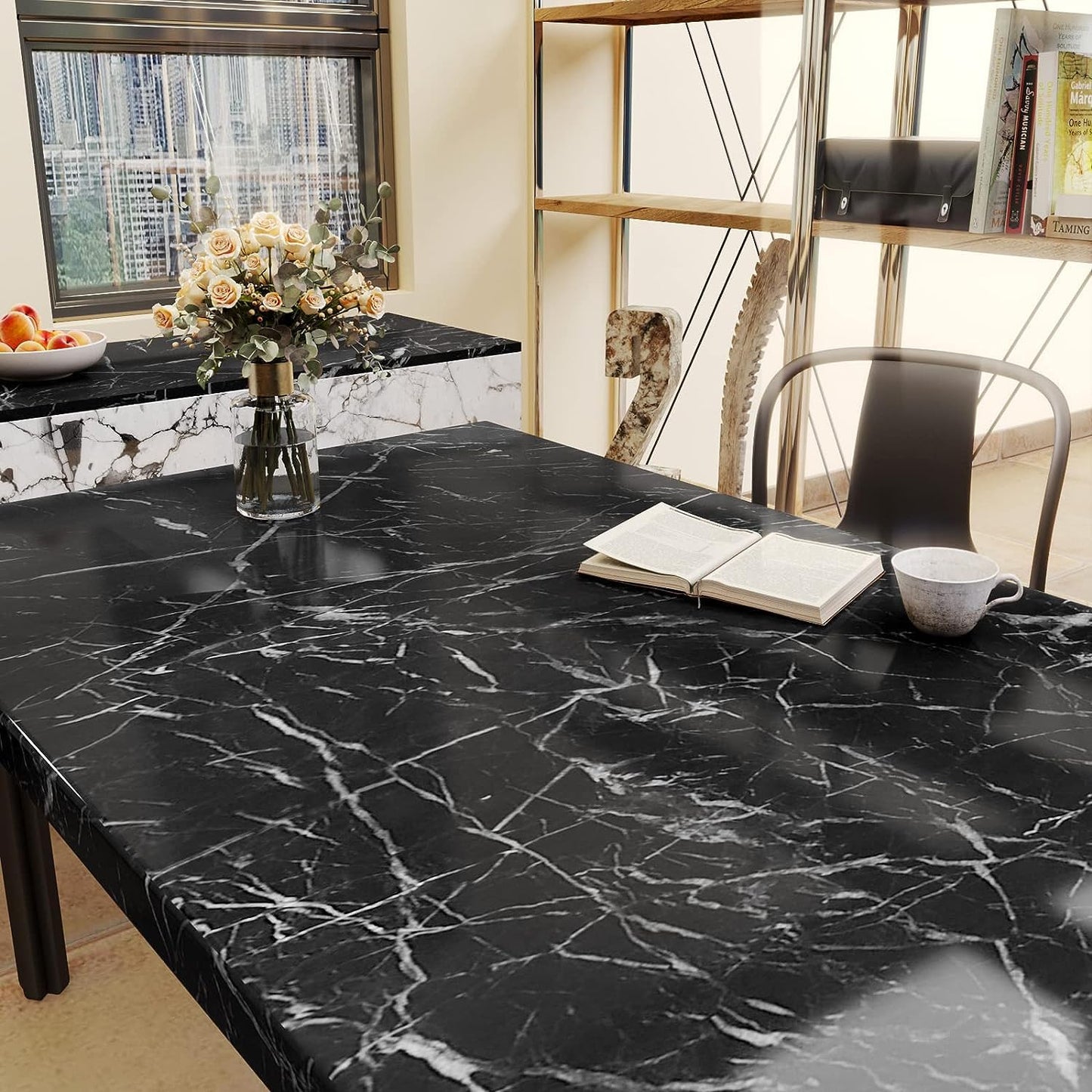 YENHOME 17.7"X200" Black Marble Contact Paper for Countertops Waterproof Self Adhesive Black Marble Wallpaper Peel and Stick Kitchen Countertops Wallpaper Decorative Contact Paper for Desk Cabinet