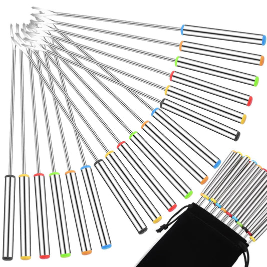 ddseexhe 18 PCS Fondue Forks Stainless Steel,9.3 Inches Cheese Fondue Sticks with Heat Resistant Handle,Color Coding Fondue Fork Smores Sticks for Cheese Chocolate Roast Marshmallows Dessert Meat