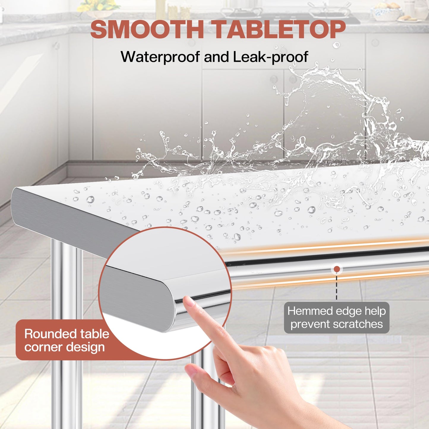 Jocisland 30" x 48" Stainless Steel Table for Prep & Work, Food-Grade Stainless Steel Adjustable Under Shelf and Feet, for Commercial Kitchen, Restaurant, Hotel, Garage