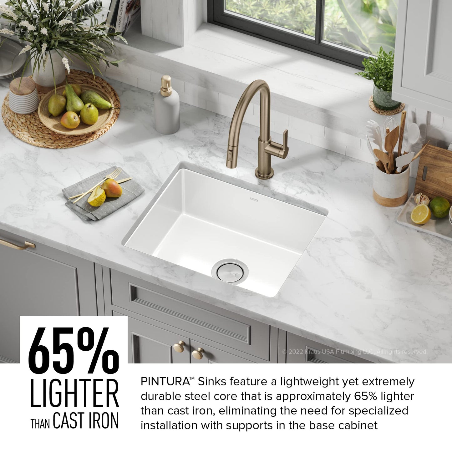 KRAUS Pintura 21-inch Porcelain Enameled Steel Undermount Single Bowl Kitchen Sink in White, KE1US21GWH