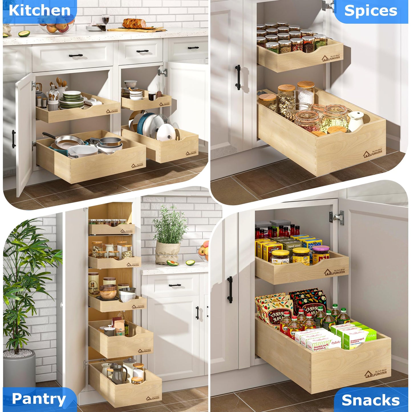 WelFurGeer Soft Close Pull Out Drawers for Cabinets, 14" W x 21" D Pull Out Cabinet Drawer with Heavy Duty Slides, Pull Out Cabinet Organizer, Cabinet Roll Out Drawers, Pull-Out Home Organizers