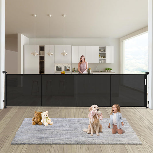 Retractable Baby Gates Dog Gate - 200" Extra Wide Expandable Child Safety Gate, 37" Tall Toddler Pet Mesh Gate with Reinforced Strips for Doorways, Stairs, Hallways, Outdoor & Indoor Large Openings