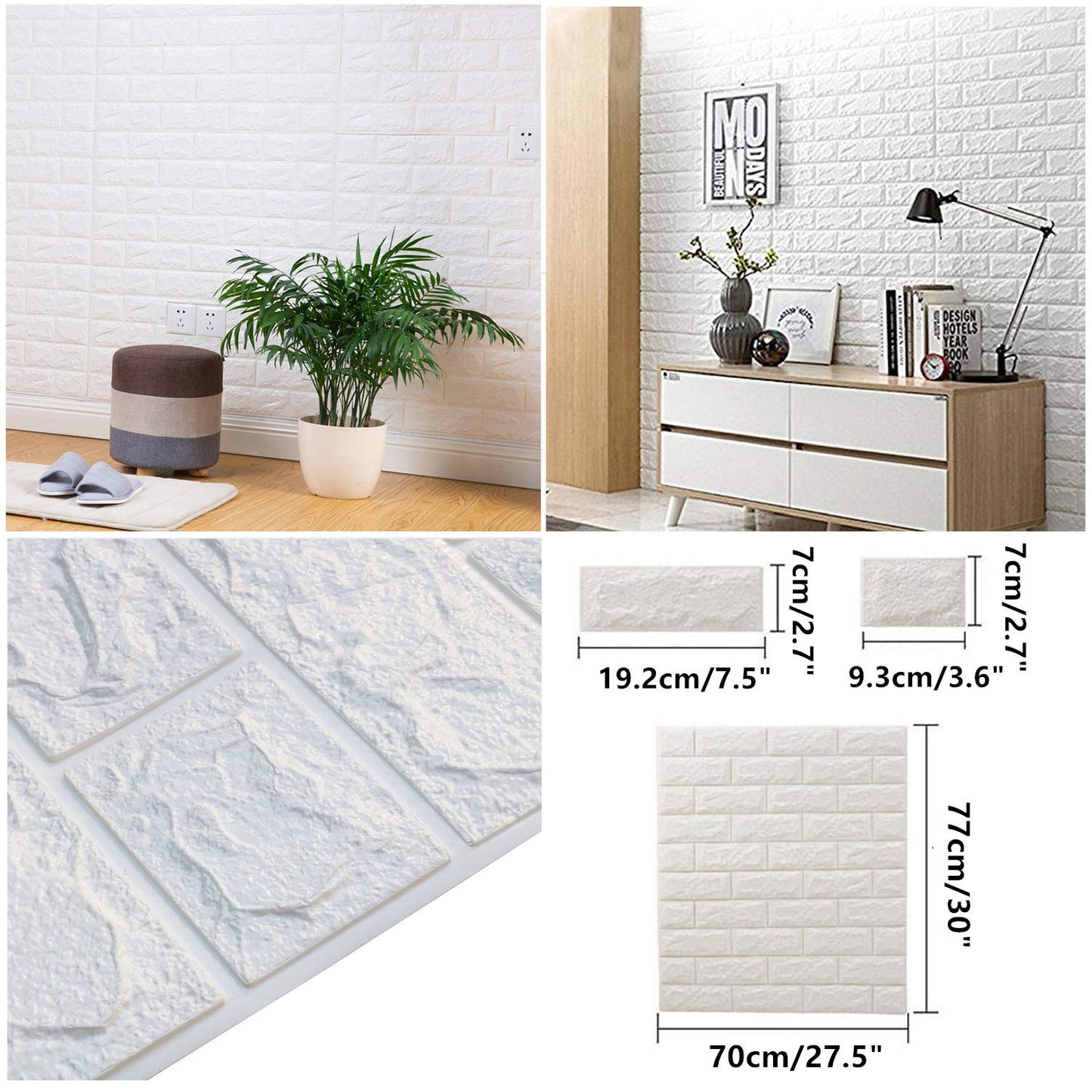 MYOYAY 10 Pcs 3D Wall Panels Peel and Stick 27.5 x 30.3 Inch (in Sum 57 sq.ft.) White Brick Wallpaper Self-Adhesive Foam Wall Panels for Living Room Bedroom Background Wall Decor