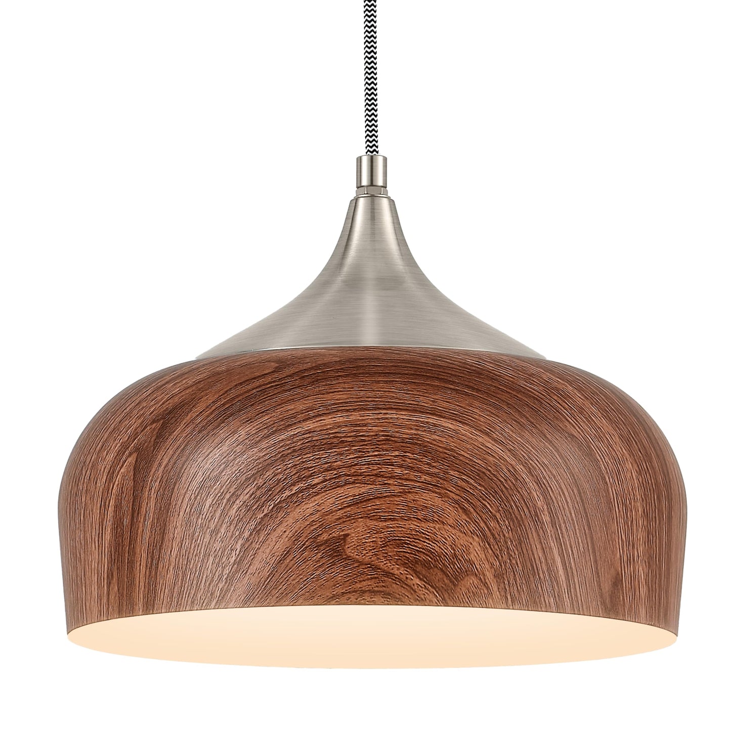 ELYONA Brushed Nickel Pendant Light Wooden Pattern Dome Pendant Light Fixture Nickel Metal Modern Adjustable Hanging Lighting for Kitchen Island Dining Room Office Hallway Foyer Bedroom, 12 Inch