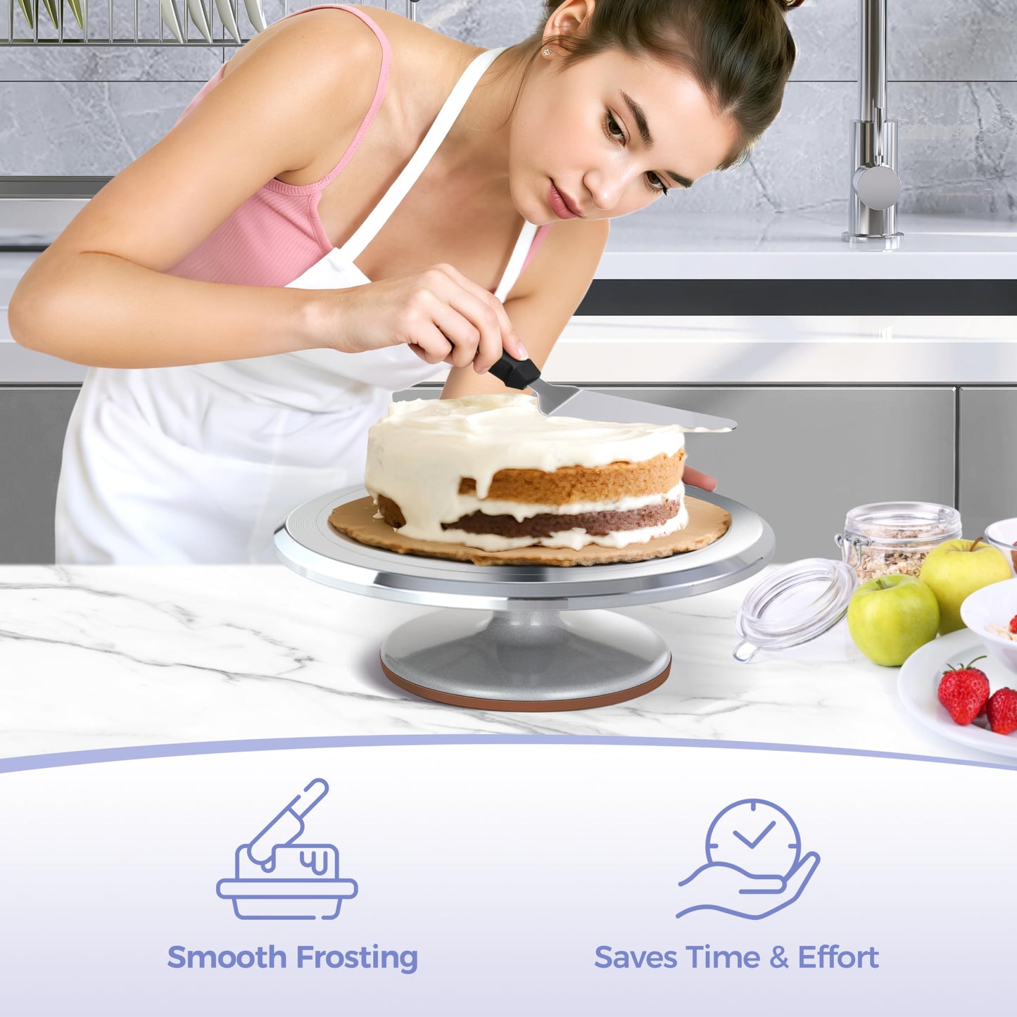 Ohuhu Cake Stand, Aluminium 12''Cake Turntable Decorating Bakery Supplies - BPA-Free Frosting Spinner Rotating Revolving Lazy Susan Perfect Mothers Day Gifts
