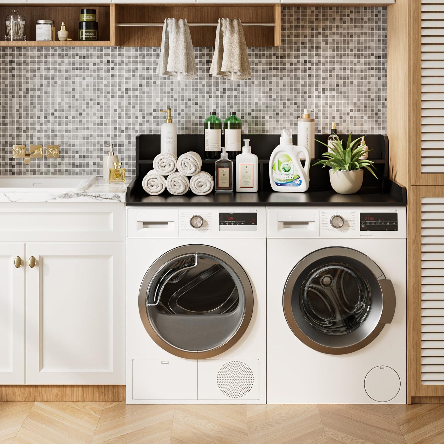 Apetaccat 2-Tier Washer Dryer Countertop, 27.6" x 54" Laundry Countertop for Washer and Dryer, Laundry Room Organization and Storage, Black