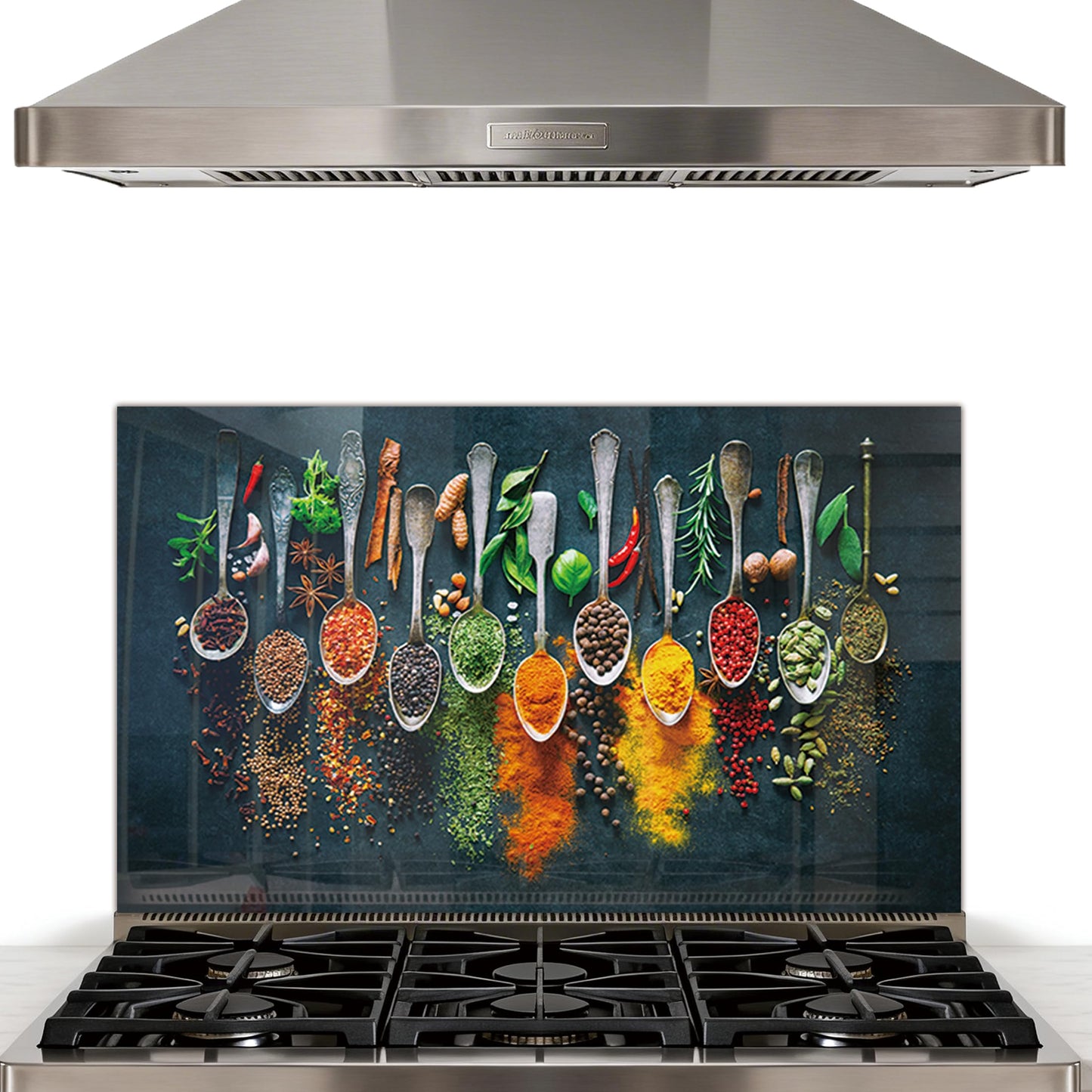 DAIFURONGE Tempered Glass Backsplash for Kitchen, Behind Stove Panel, Art Deco Spice Design, Easy to Clean Glass Splashback, Splash Guard, Wall Decor, 30"x18" (76.2x45.72cm)