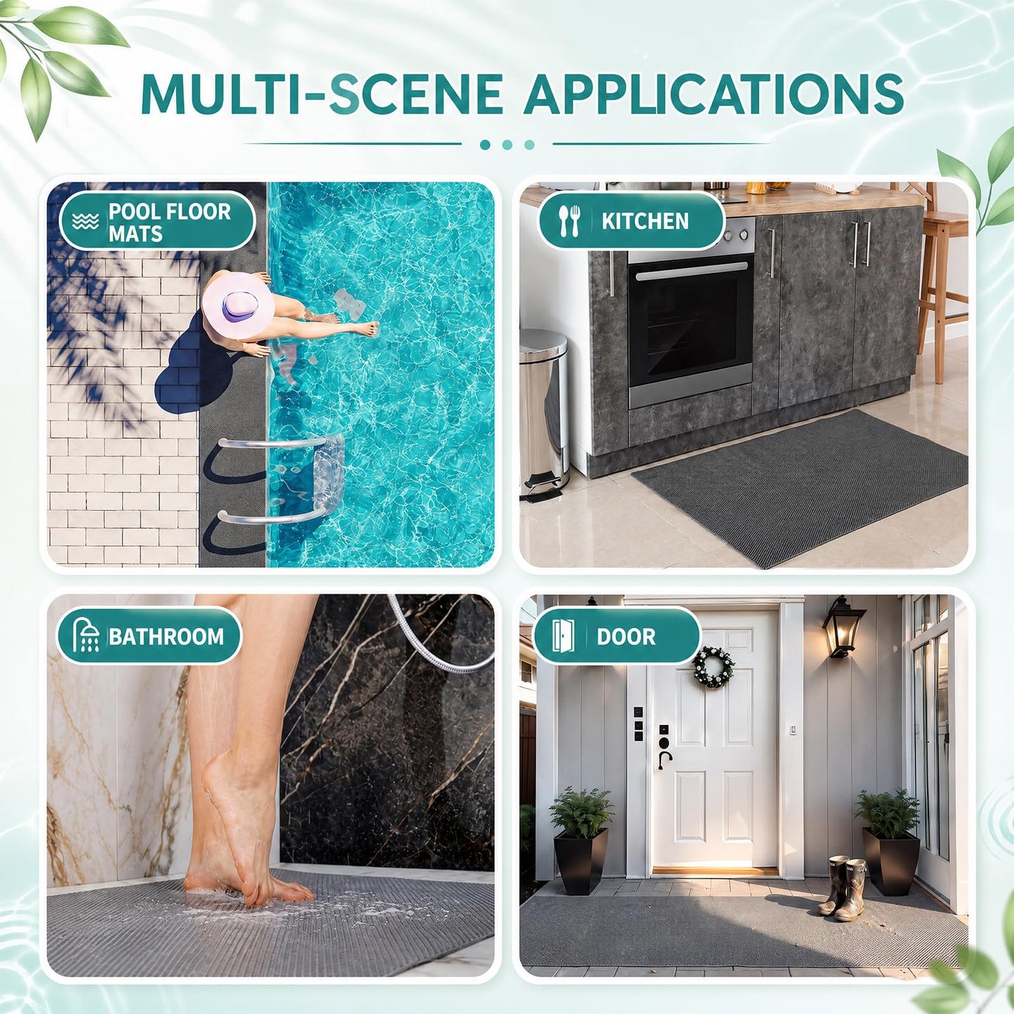 Drydiet Non Slip Drainage Mat Roll, 0.22" Thick Heavy Duty Waterproof PVC Flooring, Cuttable Floor Mat for Pool Deck, Garage, Kitchen, Restaurant,Bathroom,Washroom,Workshop(Gray,3 x 16 ft)