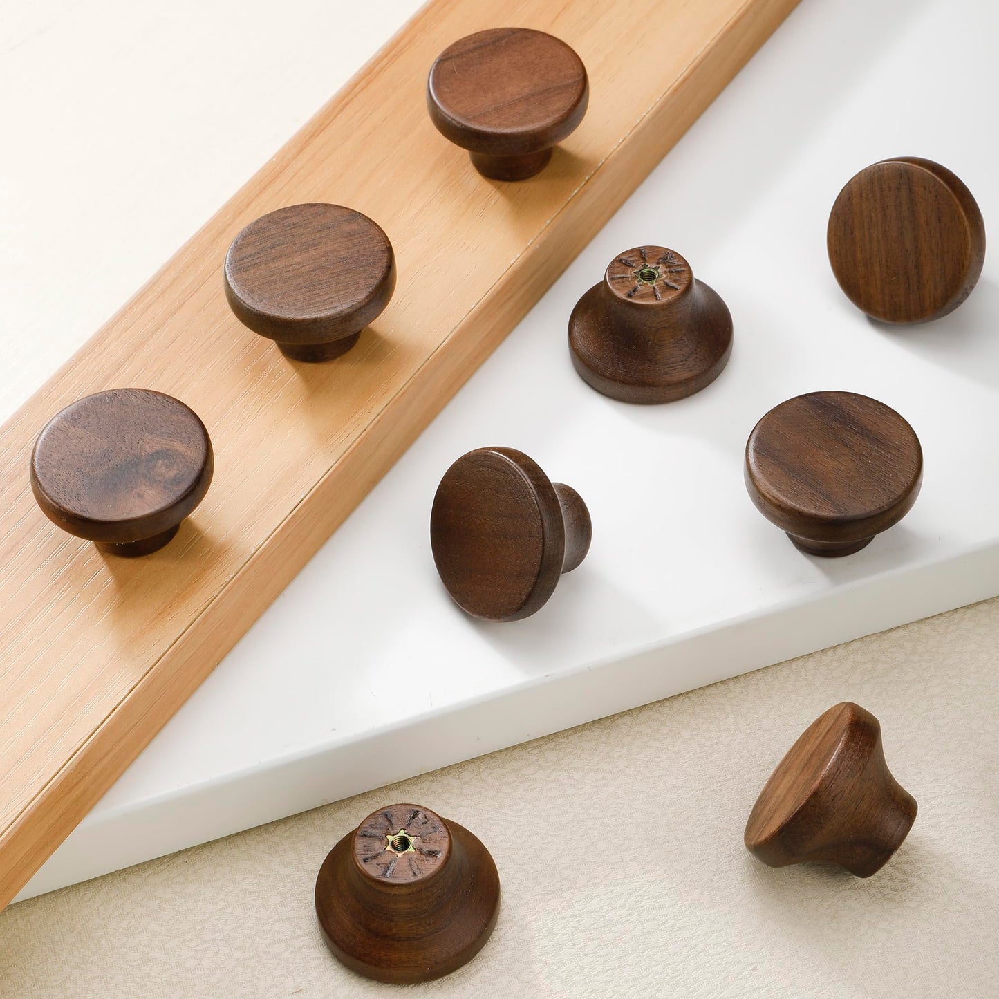 AENZOOY 10 Pack 1.53 Inch (39 mm) Round Walnut Wood Single Hole Drawer Handles, Cabinet Knobs 1 Hole Hardware Handles Decorative Furniture Knobs for Dresser Wardrobes