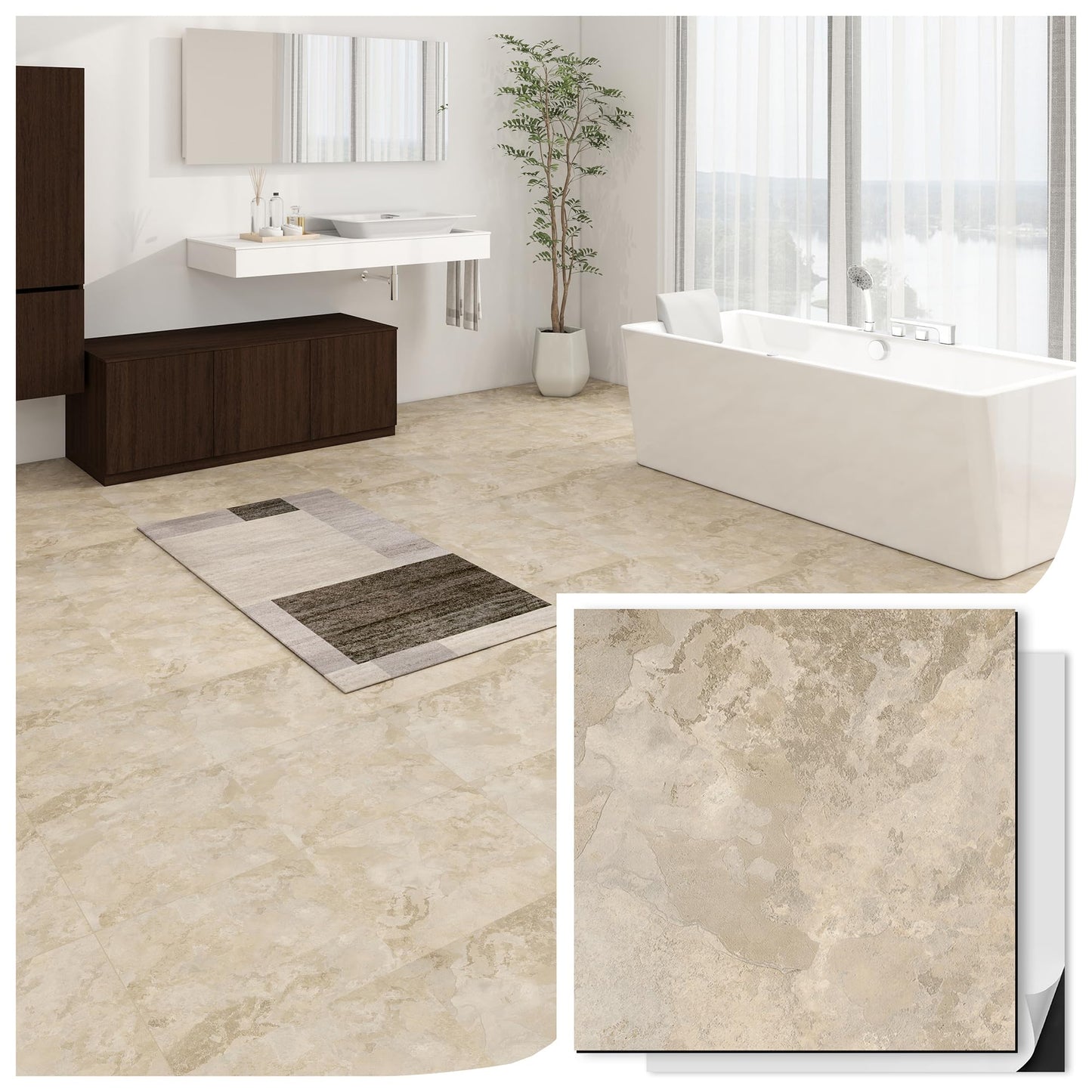 Dotfloor 30-Pack 30Sq Self Adhesive Vinyl Floor Tiles - 12x12 Inch Peel and Stick Floor Tile, Waterproof & Thicker Marble Pattern Flooring, Removable Tiles for, Bathroom, Bedroom (Pattern Marble)