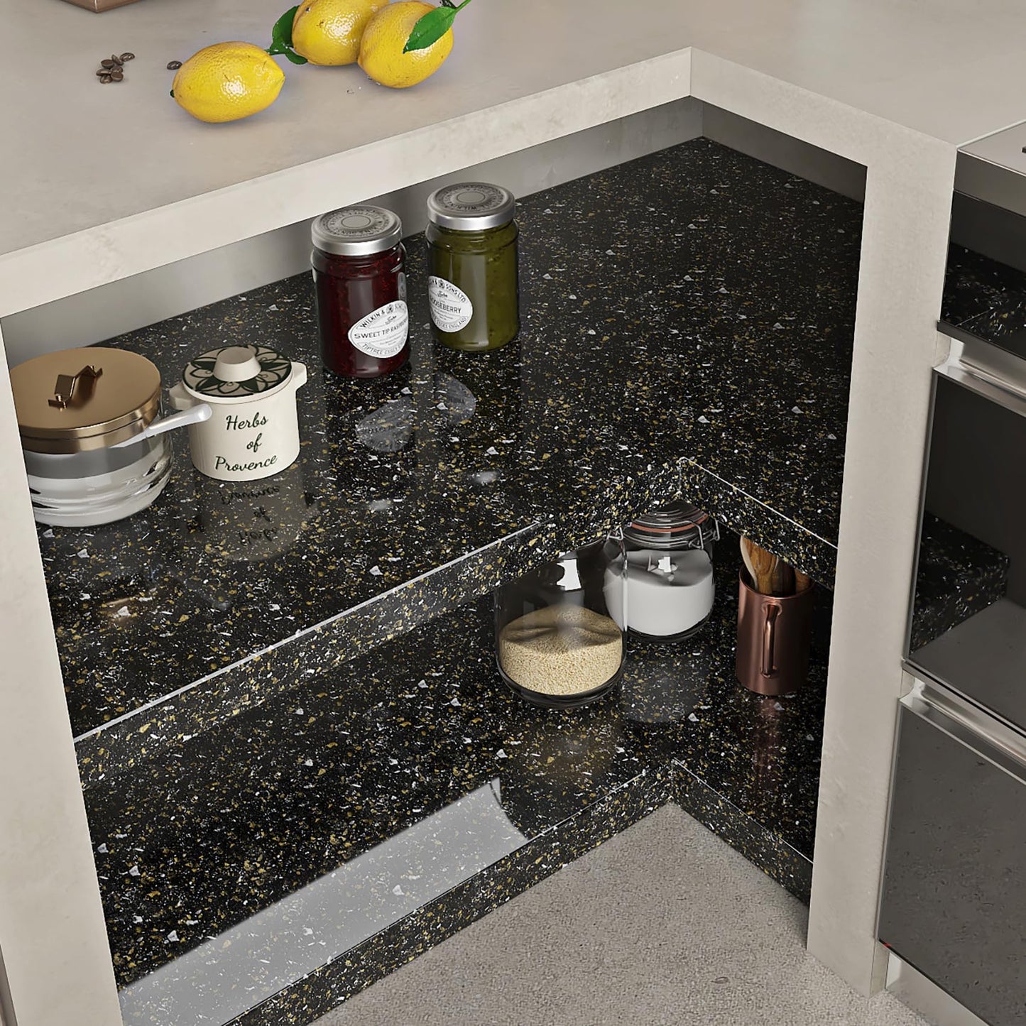 Livelynine Black and Gold Granite Contact Paper for Countertops Waterproof Counter Top Covers Renter Friendly Countertop Peel and Stick Wallpaper Kitchen Vinyl Wrap Bathroom Sink Table Desk 15.8x78.8