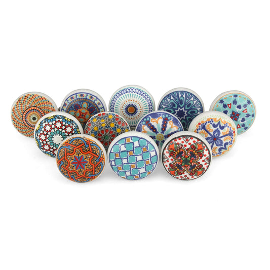 Rasiya Art Cabinet Knobs for Dresser Drawers - Assorted Decorative Mandala Door Pull Handle Kitchen Cupboard Knobs Interior Decor - Multicolor - Set of 12