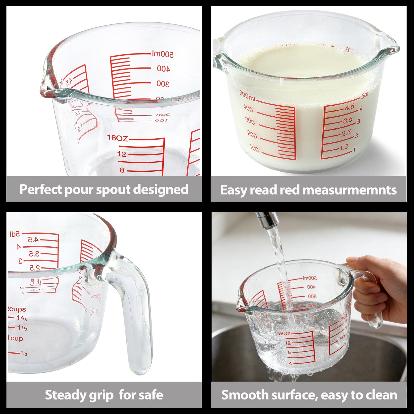 VRUIFA Glass Measuring Cup For Baking and Cooking, Dishwasher, Freezer, Microwave and Oven Safe, Apartment Kitchen Essentials Tools (16 oz)